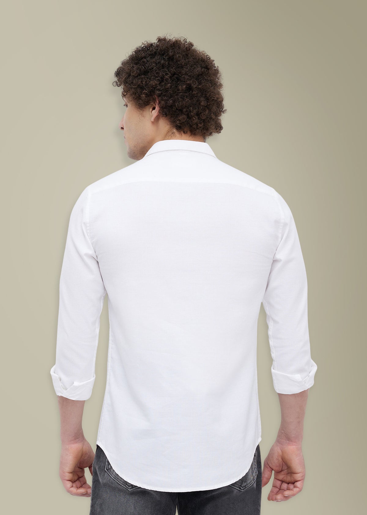 Contain Textured Pure Cotton Full Sleeve Shirt: White