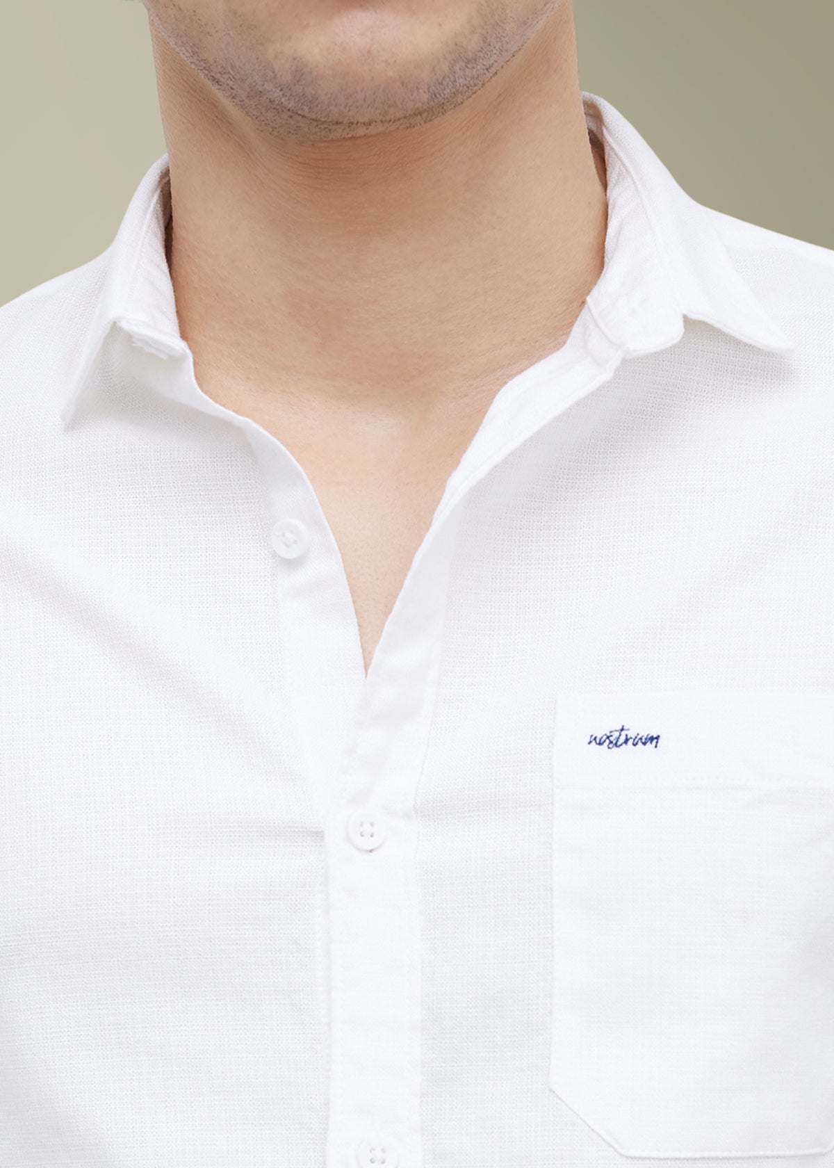 Contain Textured Pure Cotton Full Sleeve Shirt: White