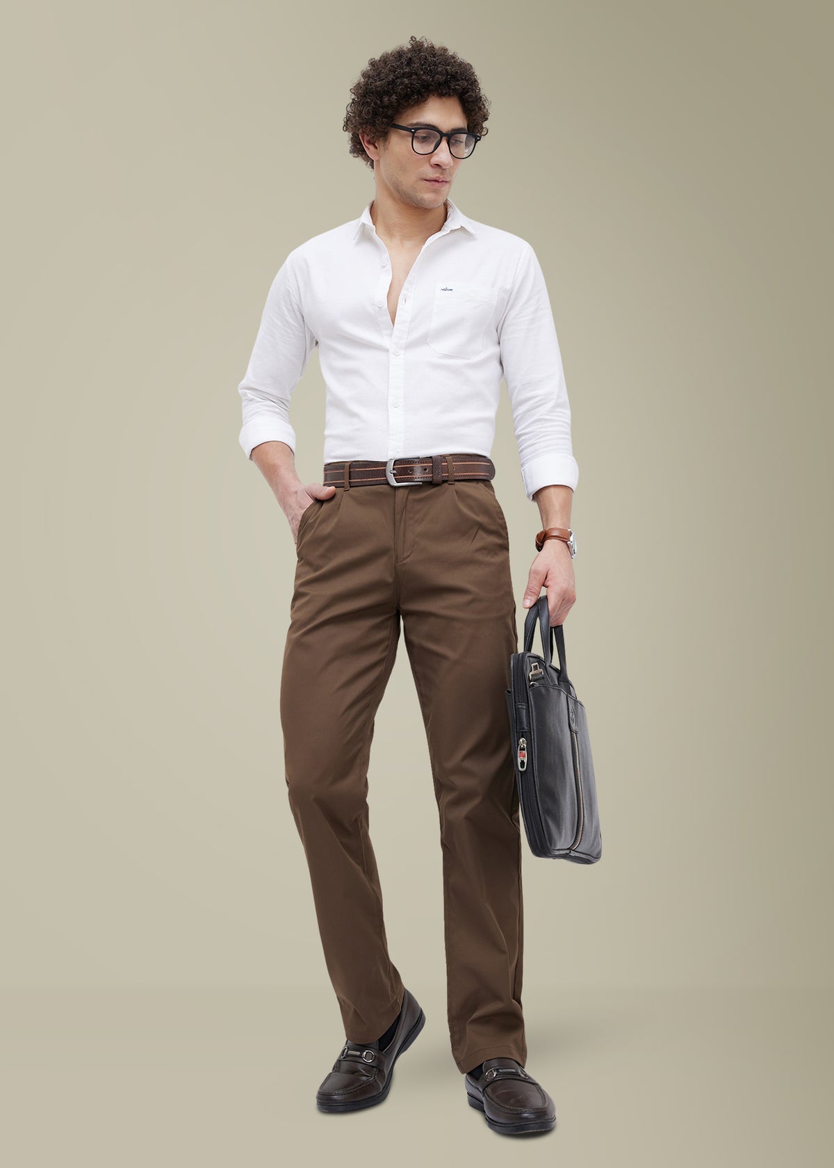 Contain Textured Pure Cotton Full Sleeve Shirt: White