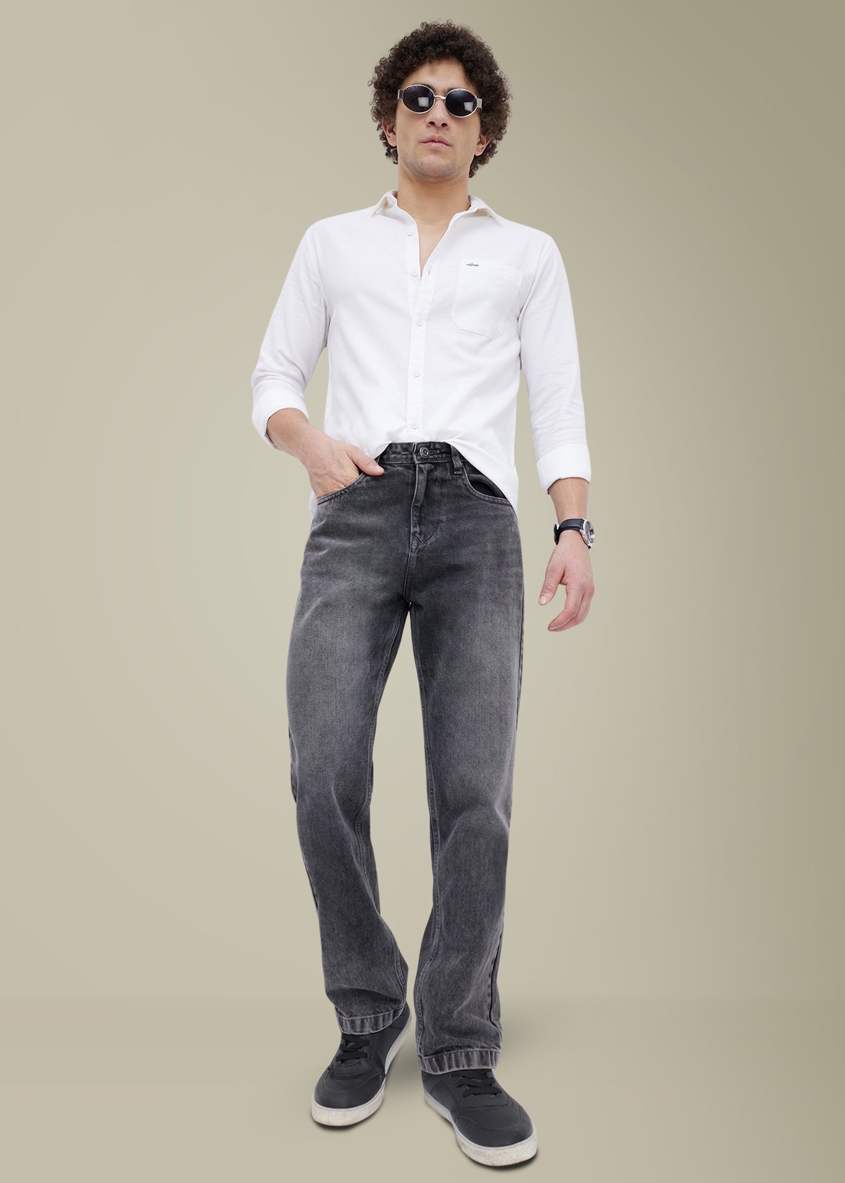 Contain Textured Pure Cotton Full Sleeve Shirt: White