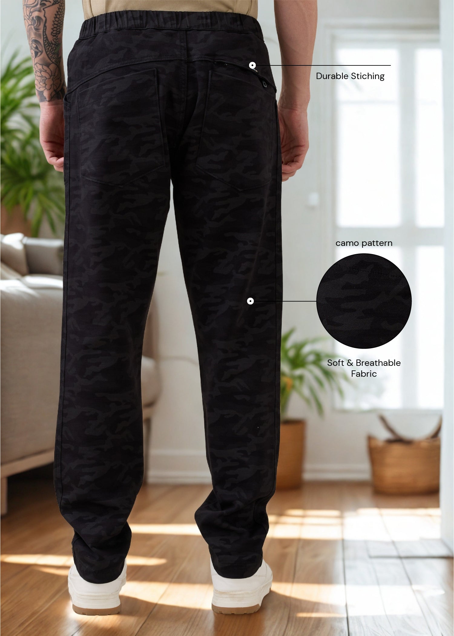 Crimson Cotton Camouflage Cargo: Black