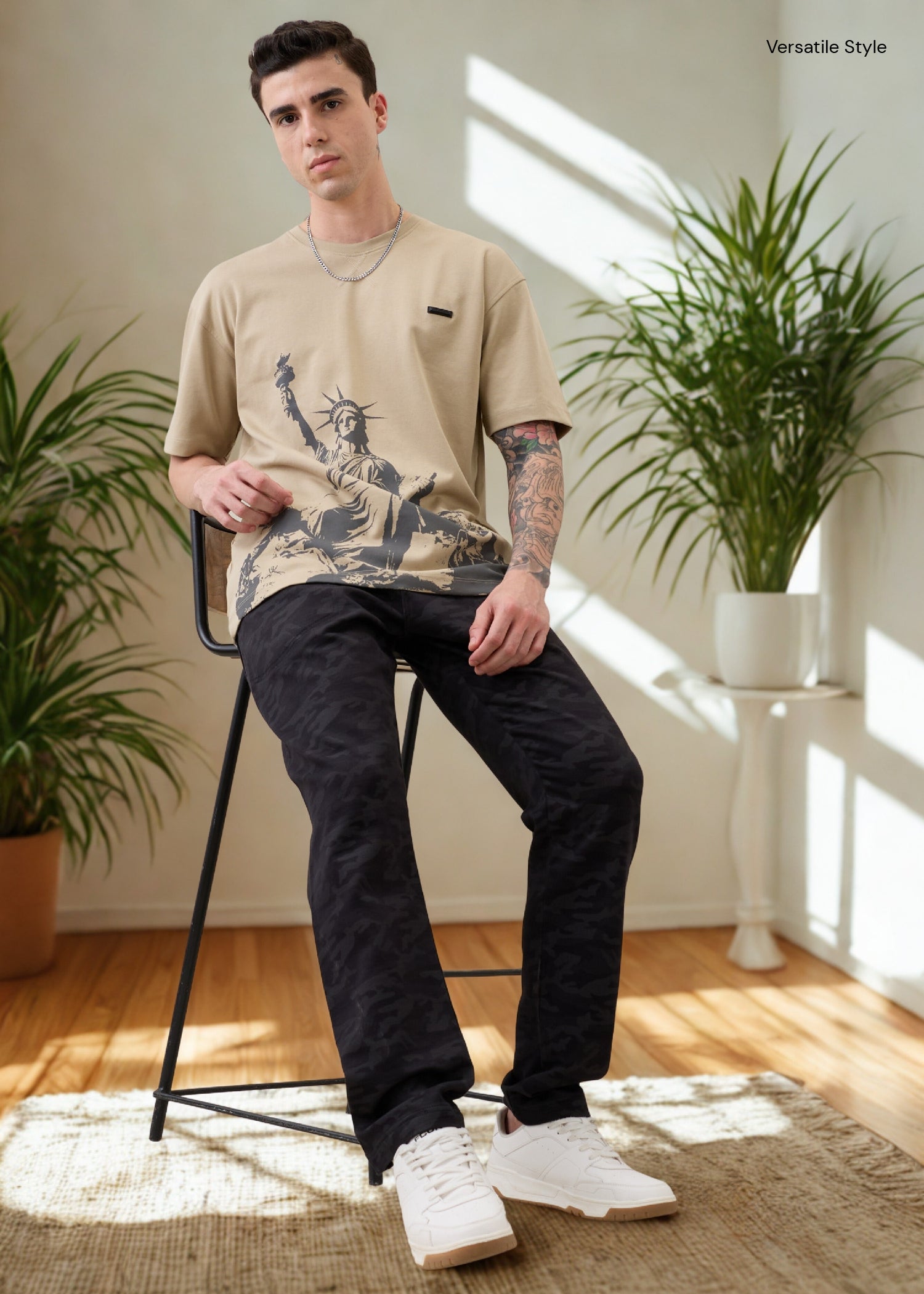 Crimson Cotton Camouflage Cargo: Black