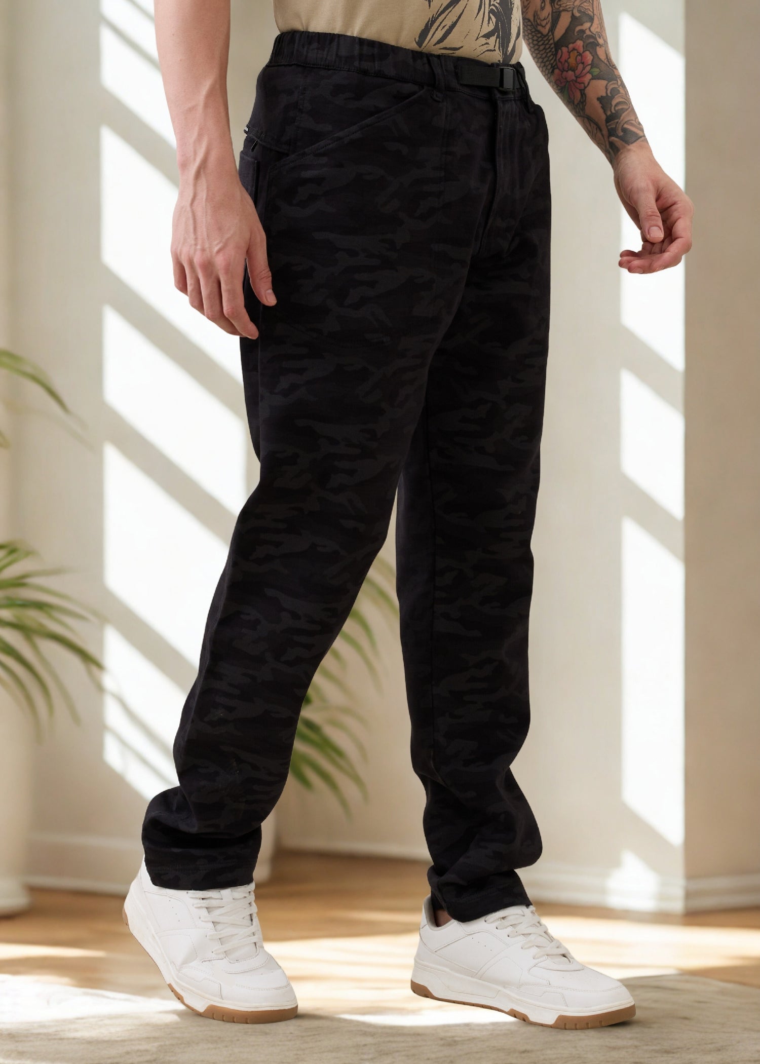 Crimson Cotton Camouflage Cargo: Black