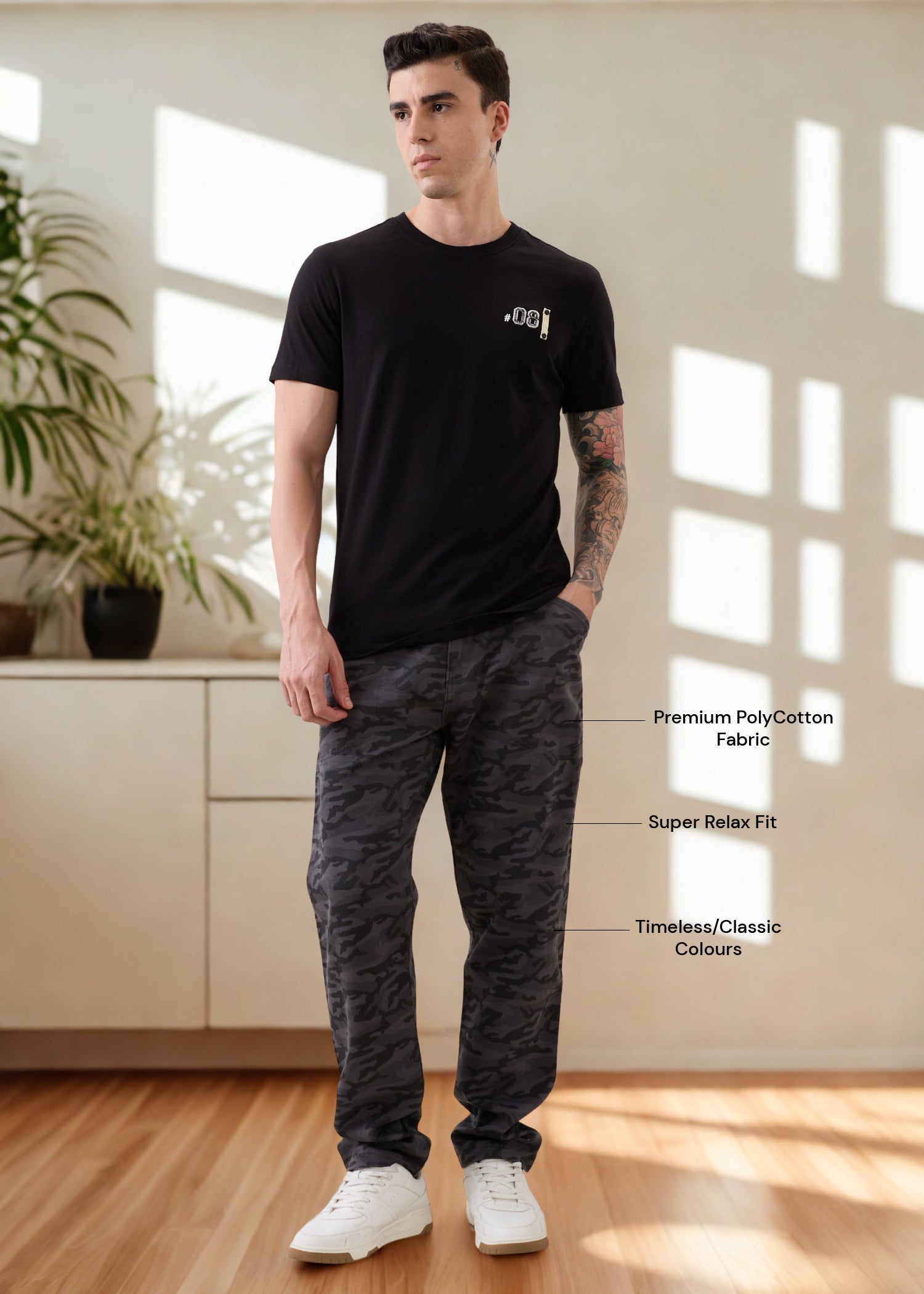 Crimson Cotton Camouflage Cargo: Dark Grey