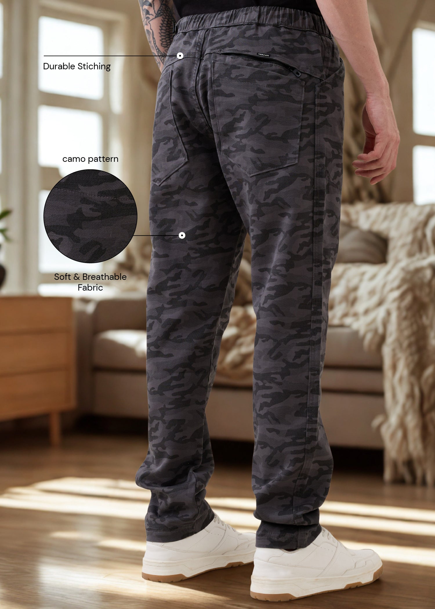 Crimson Cotton Camouflage Cargo: Dark Grey