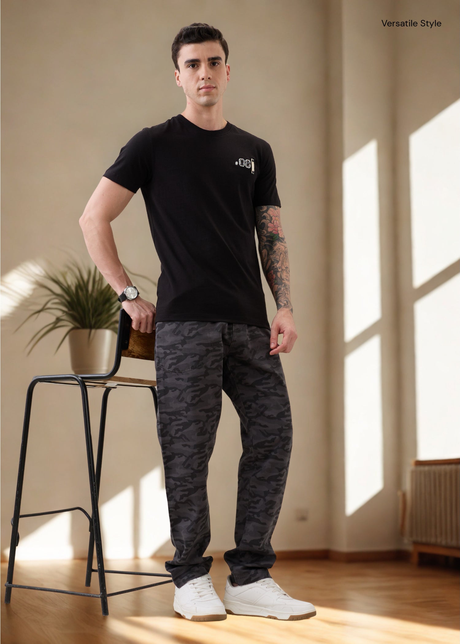 Crimson Cotton Camouflage Cargo: Dark Grey