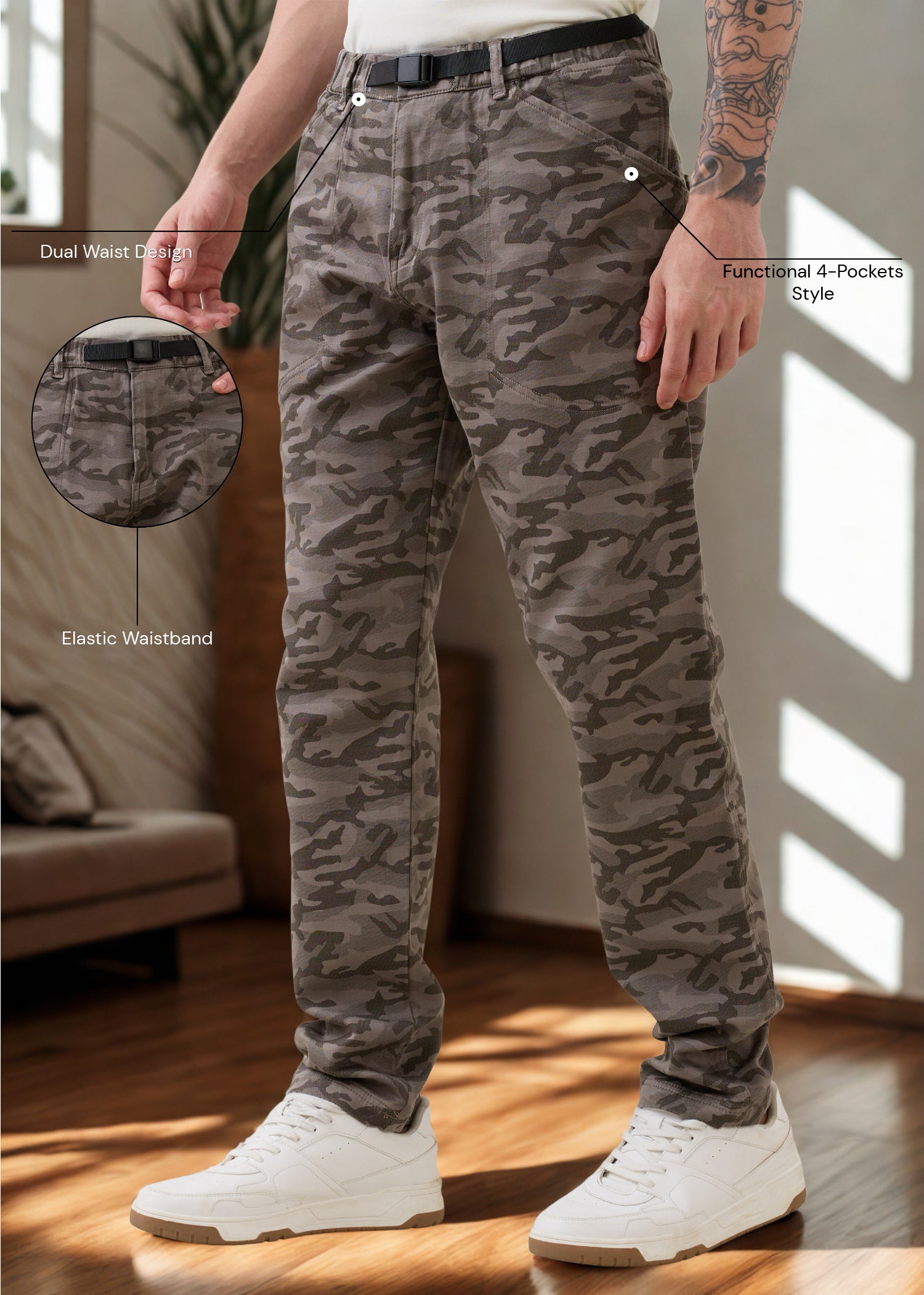 Crimson Cotton Camouflage Cargo: Light Olive