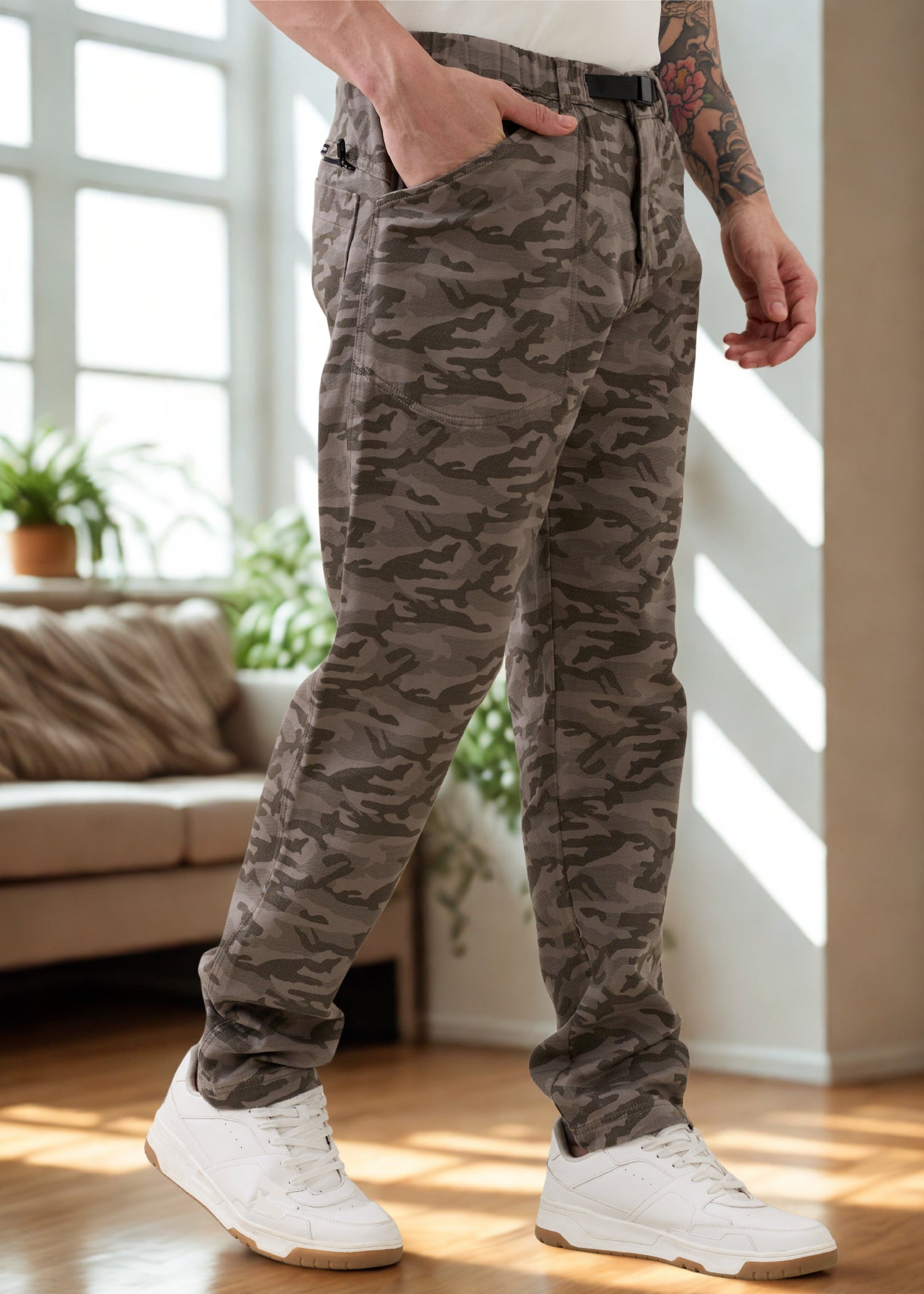 Crimson Cotton Camouflage Cargo: Light Olive