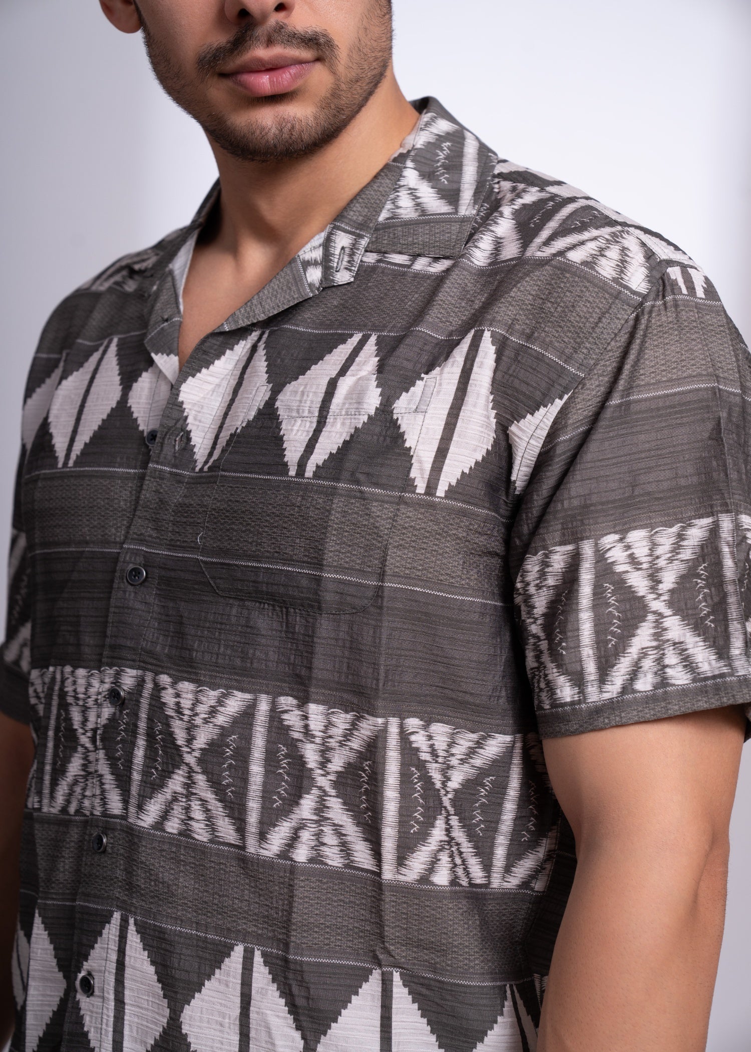 Request Half Sleeve Shirt for Men | Bold Geometric Print Casual Shirt