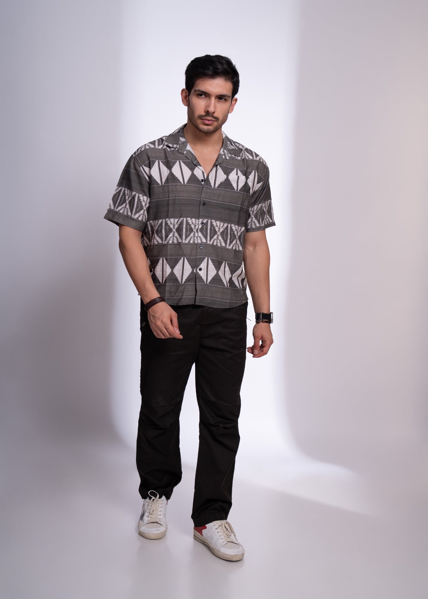 Request Half Sleeve Shirt for Men | Bold Geometric Print Casual Shirt