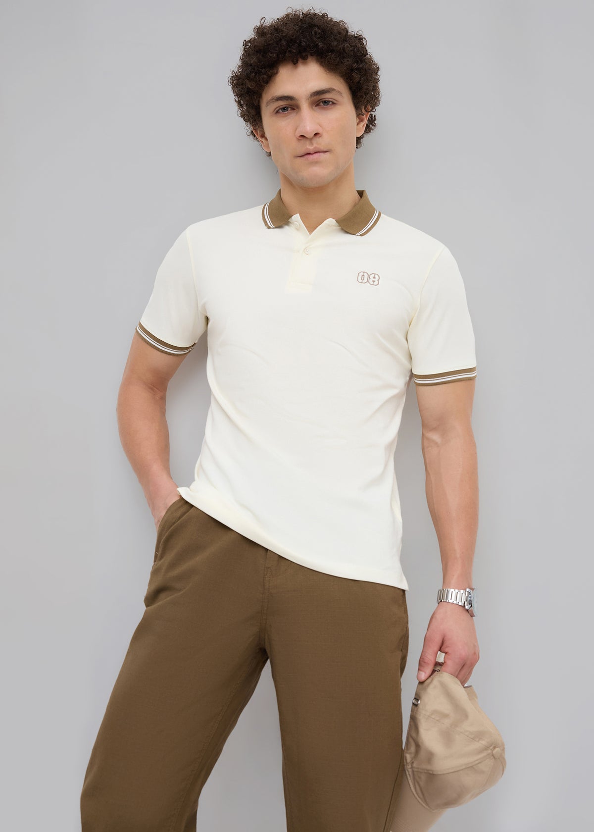 Endpoint Half Sleeve Polo: Offwhite