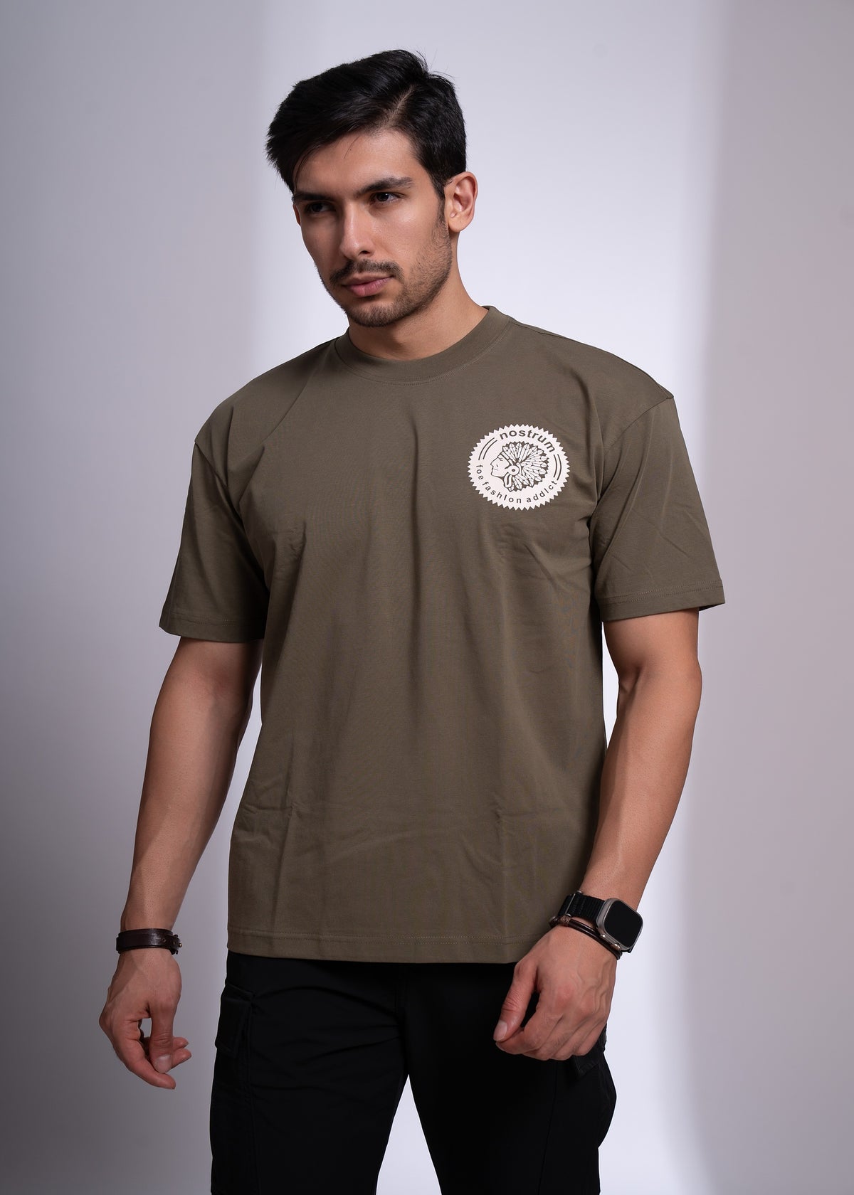 Fudgel Oversized T-Shirt for Men – 4 Colors (Mehndi, Black, Charcoal, Pista)