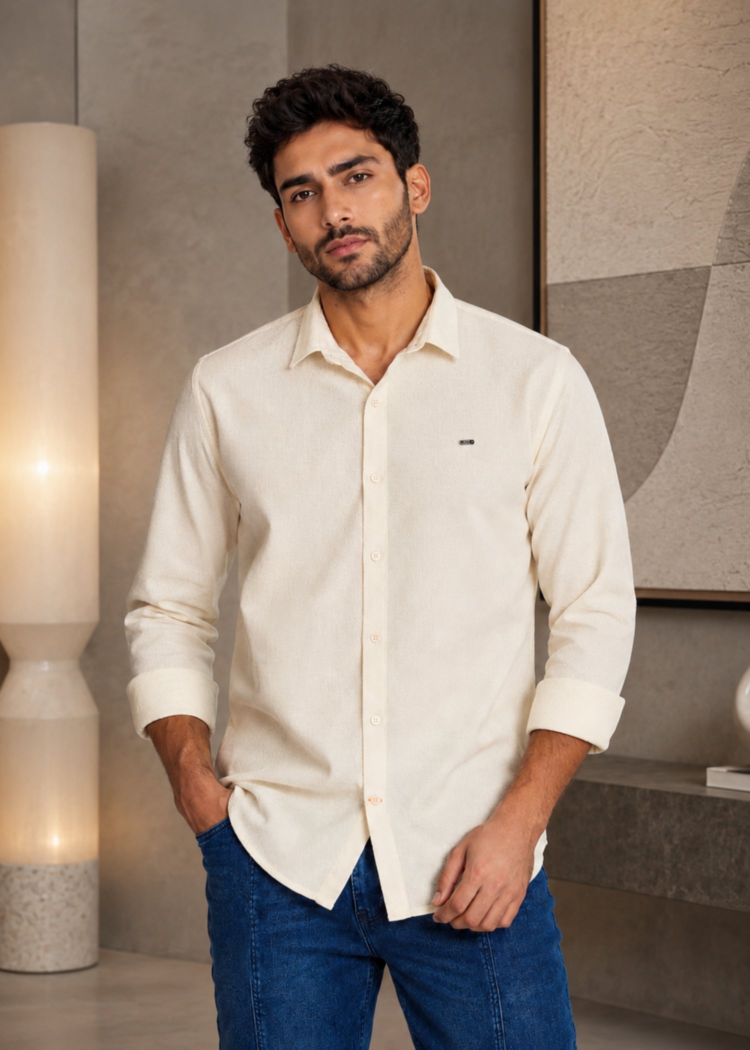 Headly Solid Textured Weave Casual Shirt