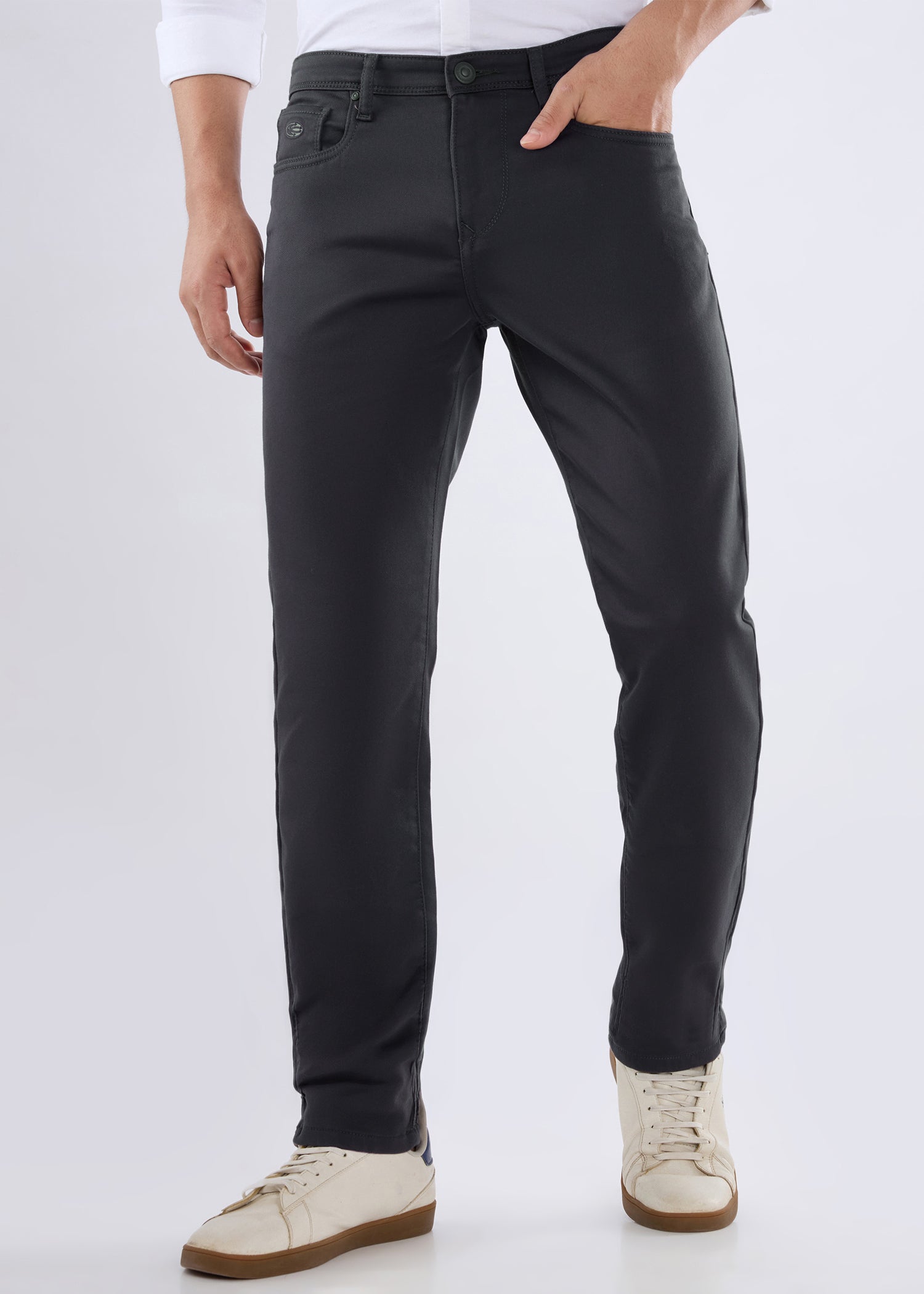 Nostrum Icon Dark Grey Regular Fit Formal Trousers for Men 
