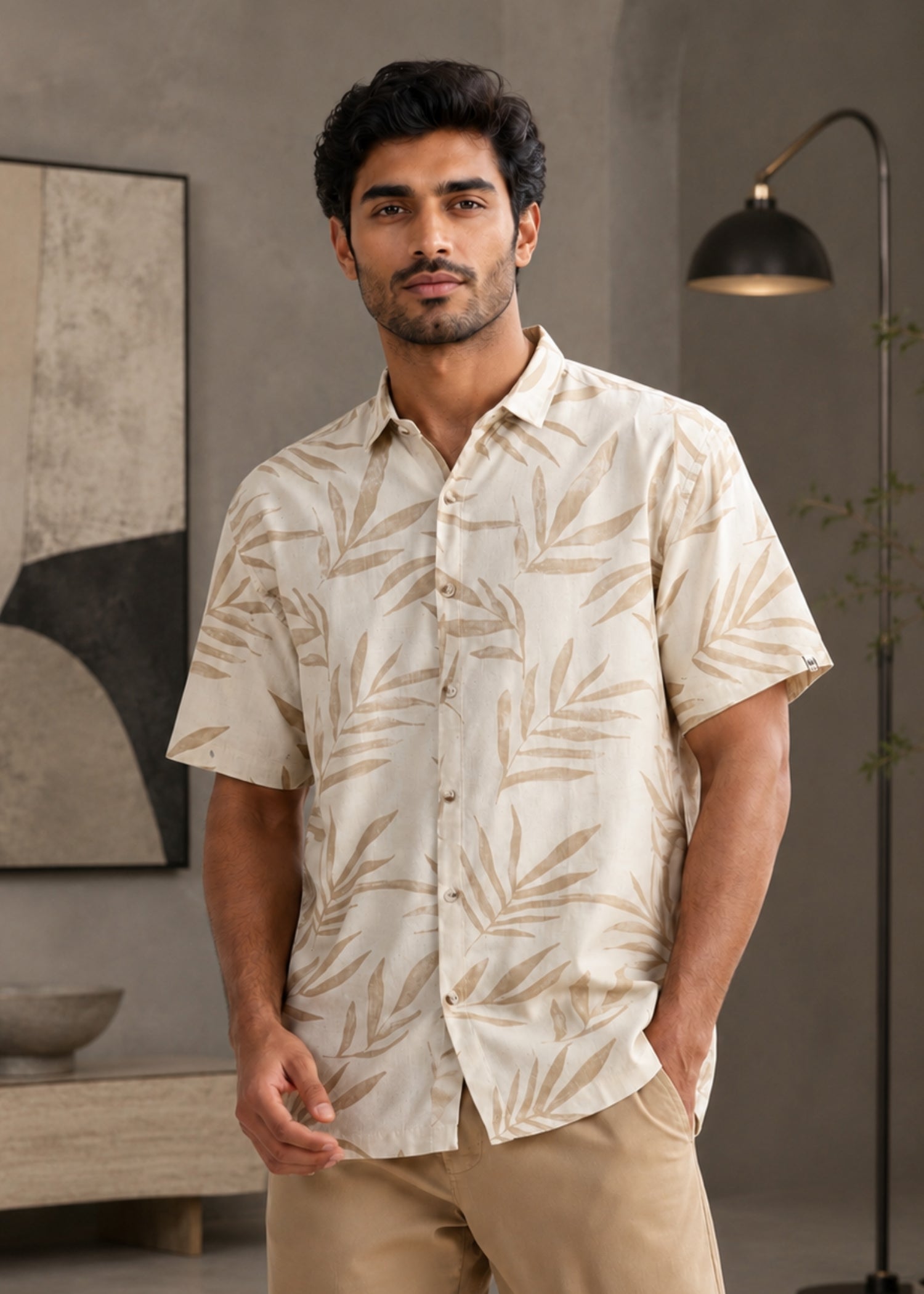 Kelley Tropical Leaf Print Casual Shirt