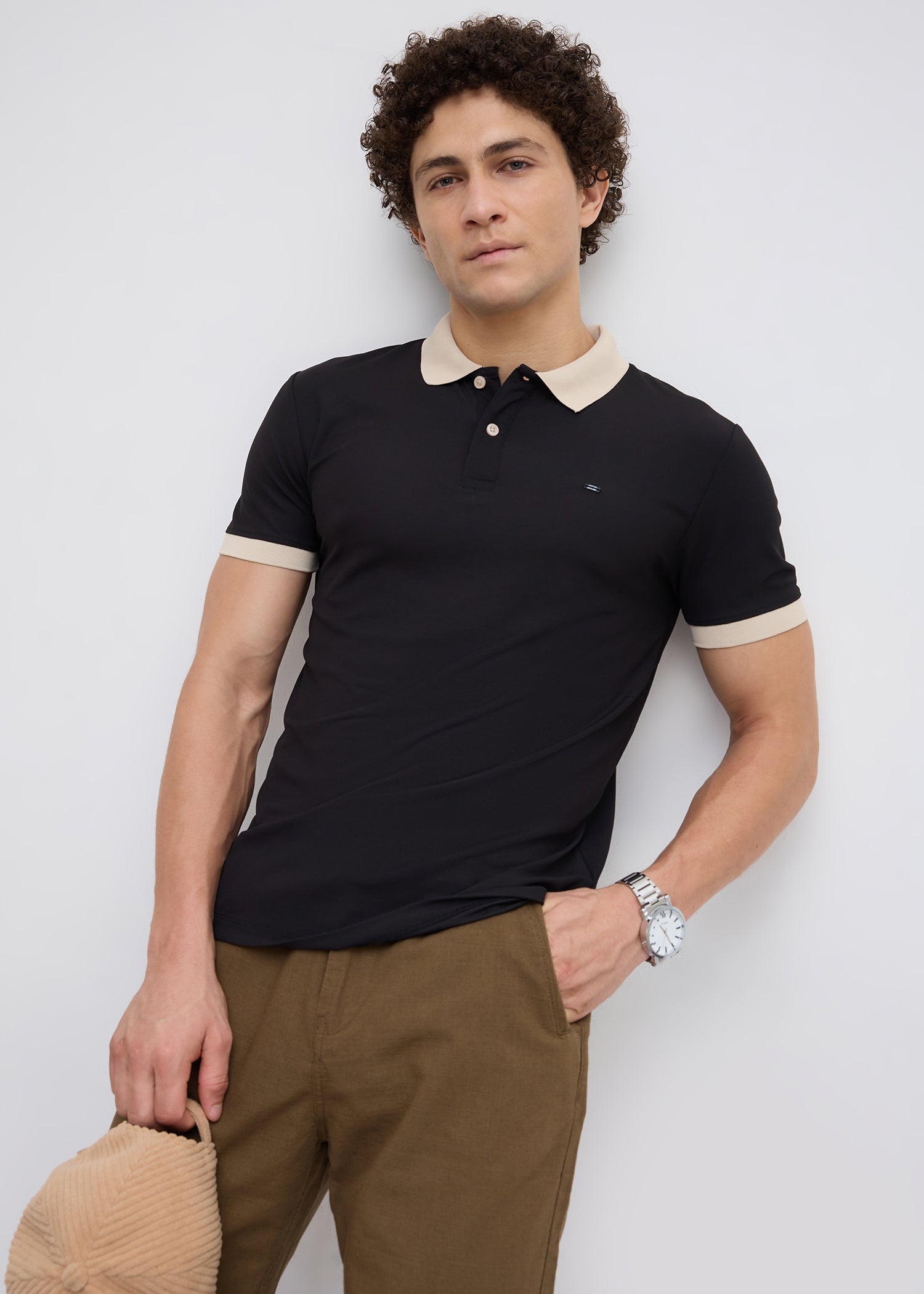 Mary Solid Polo T-Shirt: Black