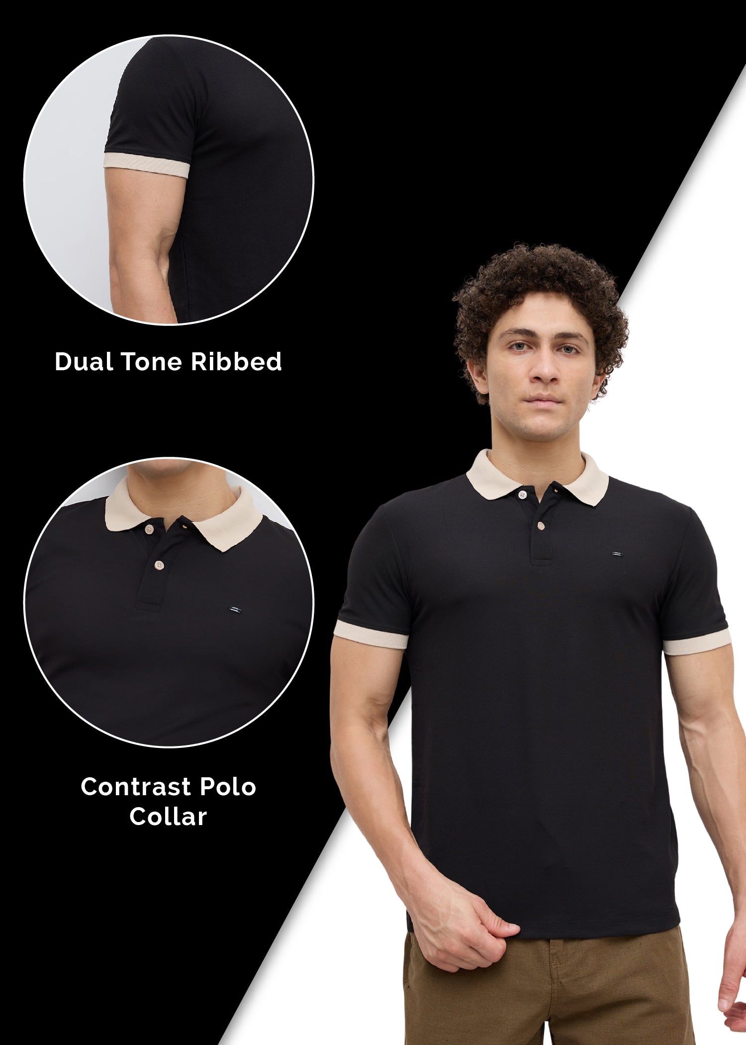 Mary Solid Polo T-Shirt: Black