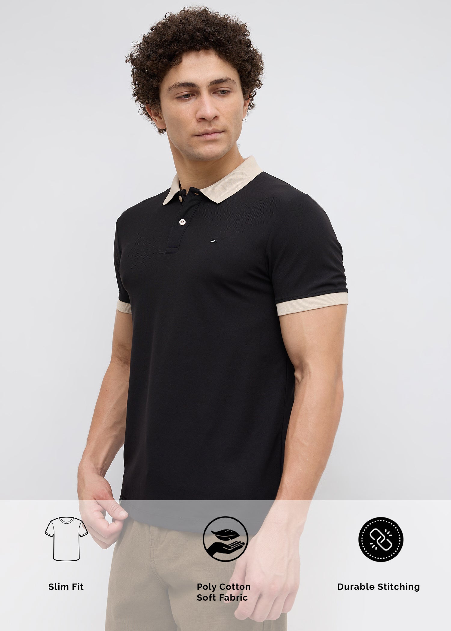 Mary Solid Polo T-Shirt: Black