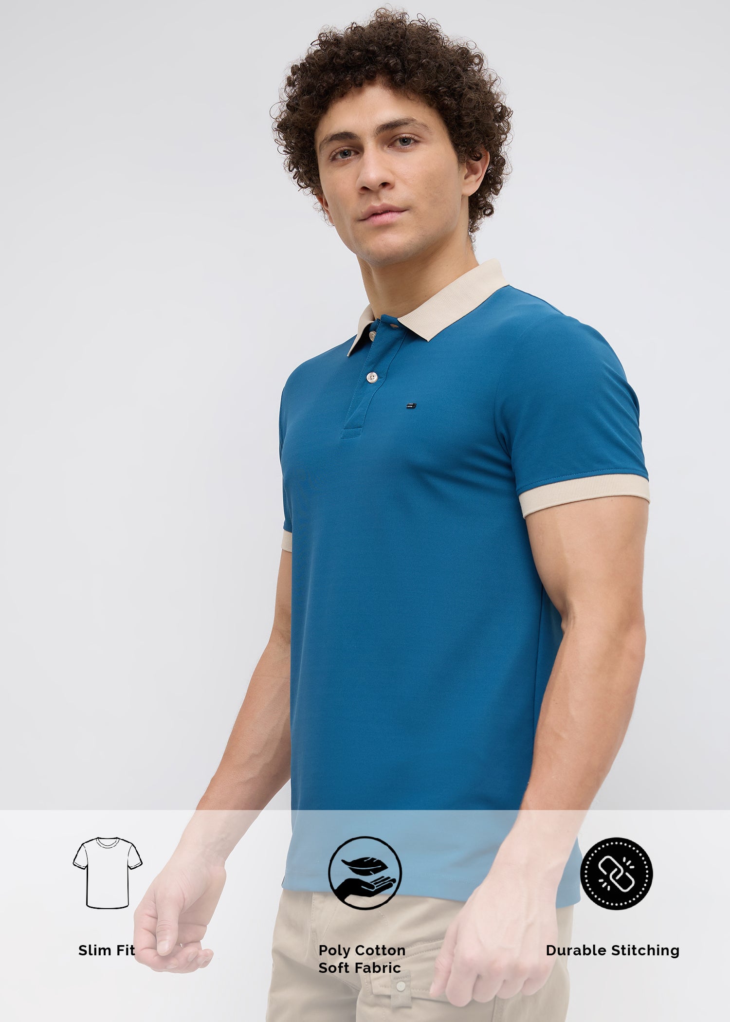 Mary Solid Polo T-Shirt: Blue
