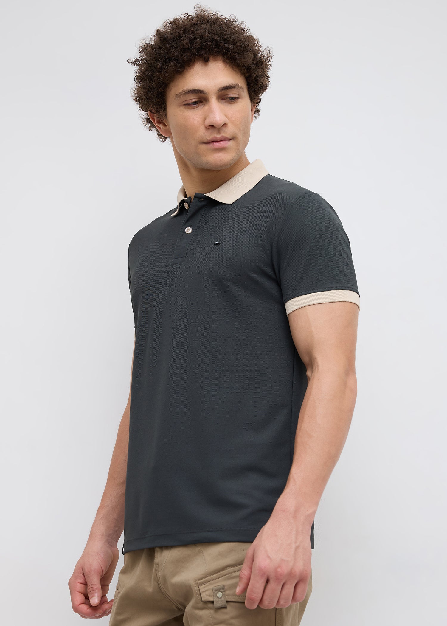 Mary Solid Polo T-Shirt: Grey