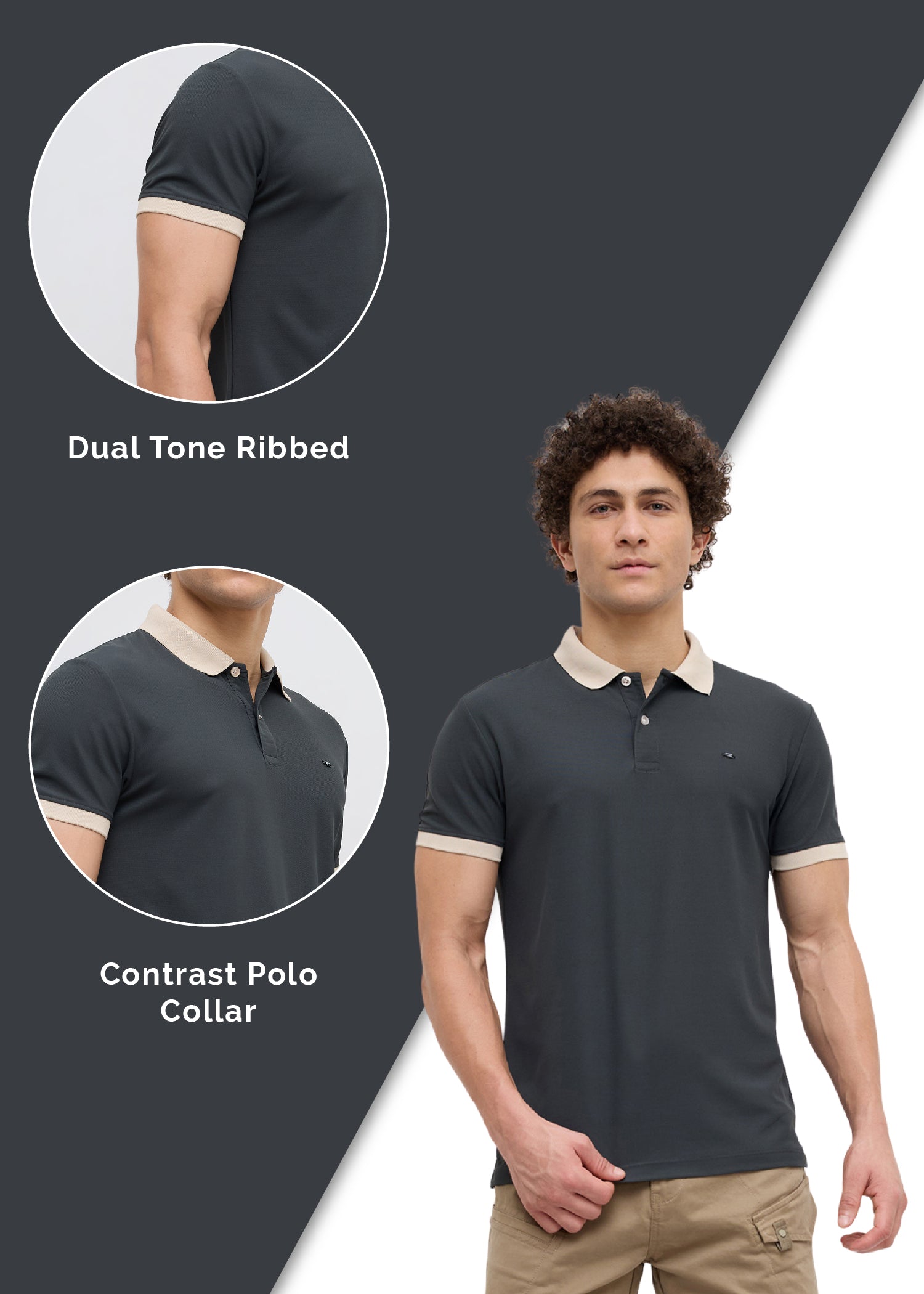 Mary Solid Polo T-Shirt: Grey