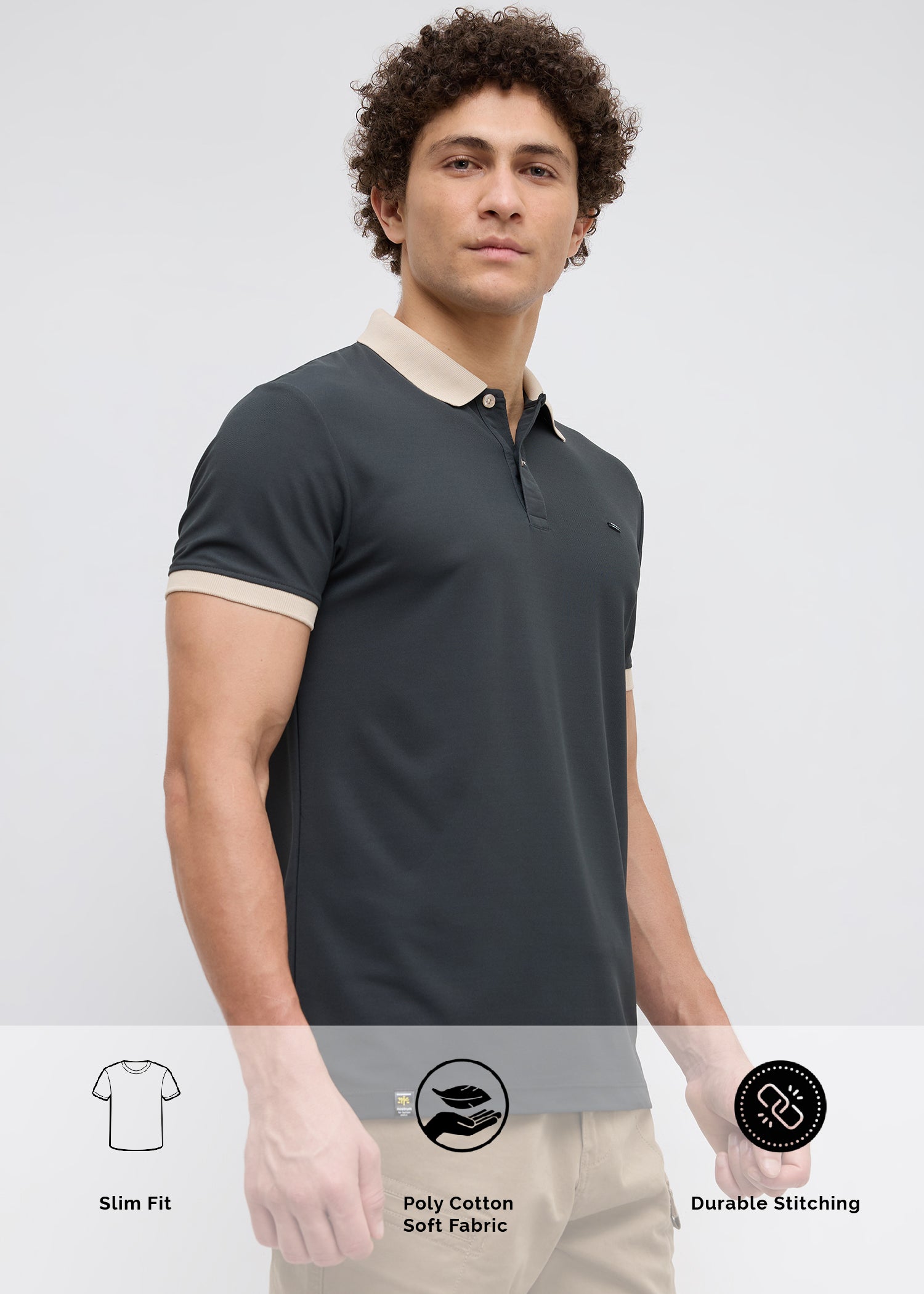 Mary Solid Polo T-Shirt: Grey