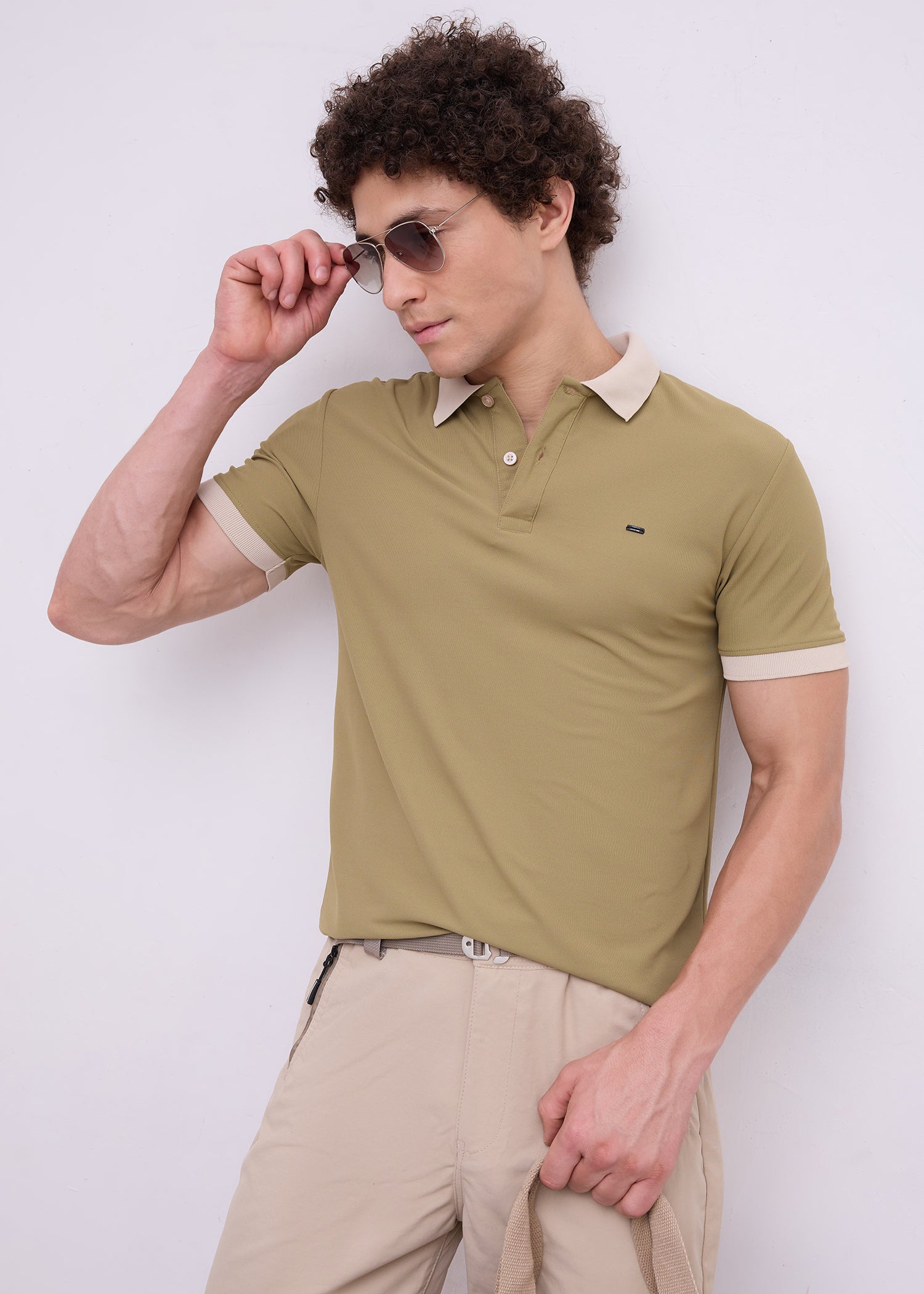 Mary Solid Polo T-Shirt: Khaki