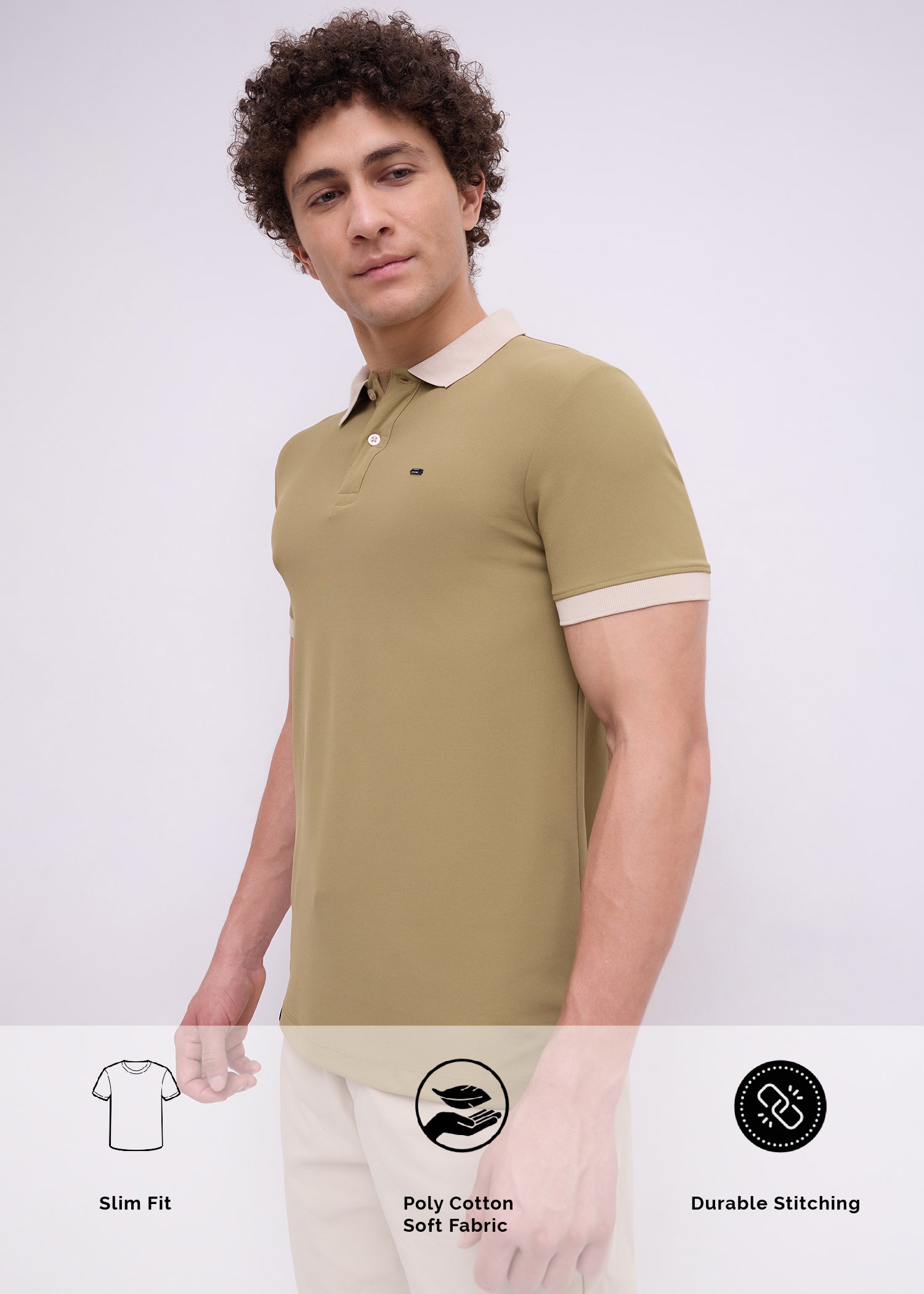Mary Solid Polo T-Shirt: Khaki