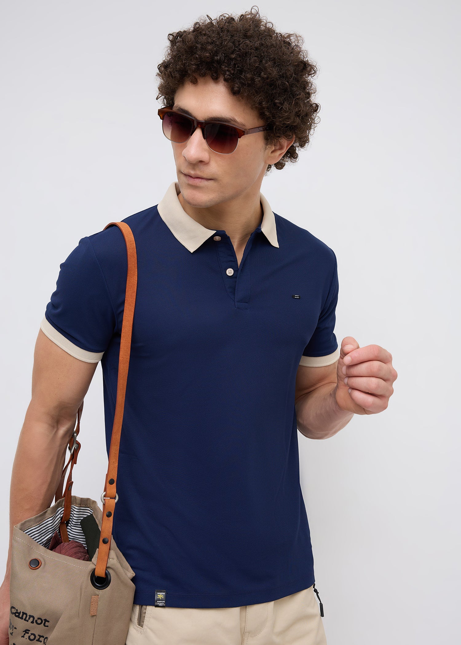 Mary Solid Polo T-Shirt: Navy