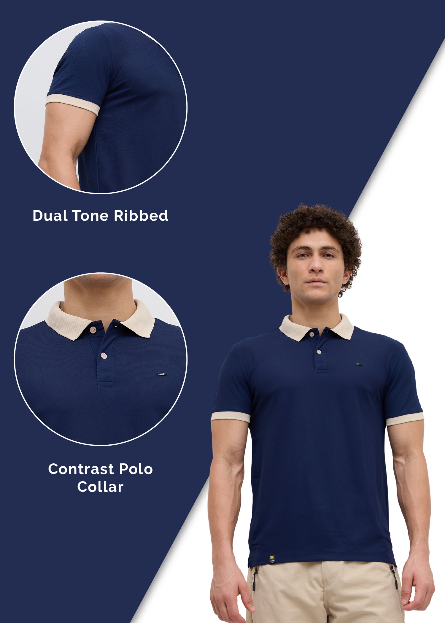 Mary Solid Polo T-Shirt: Navy