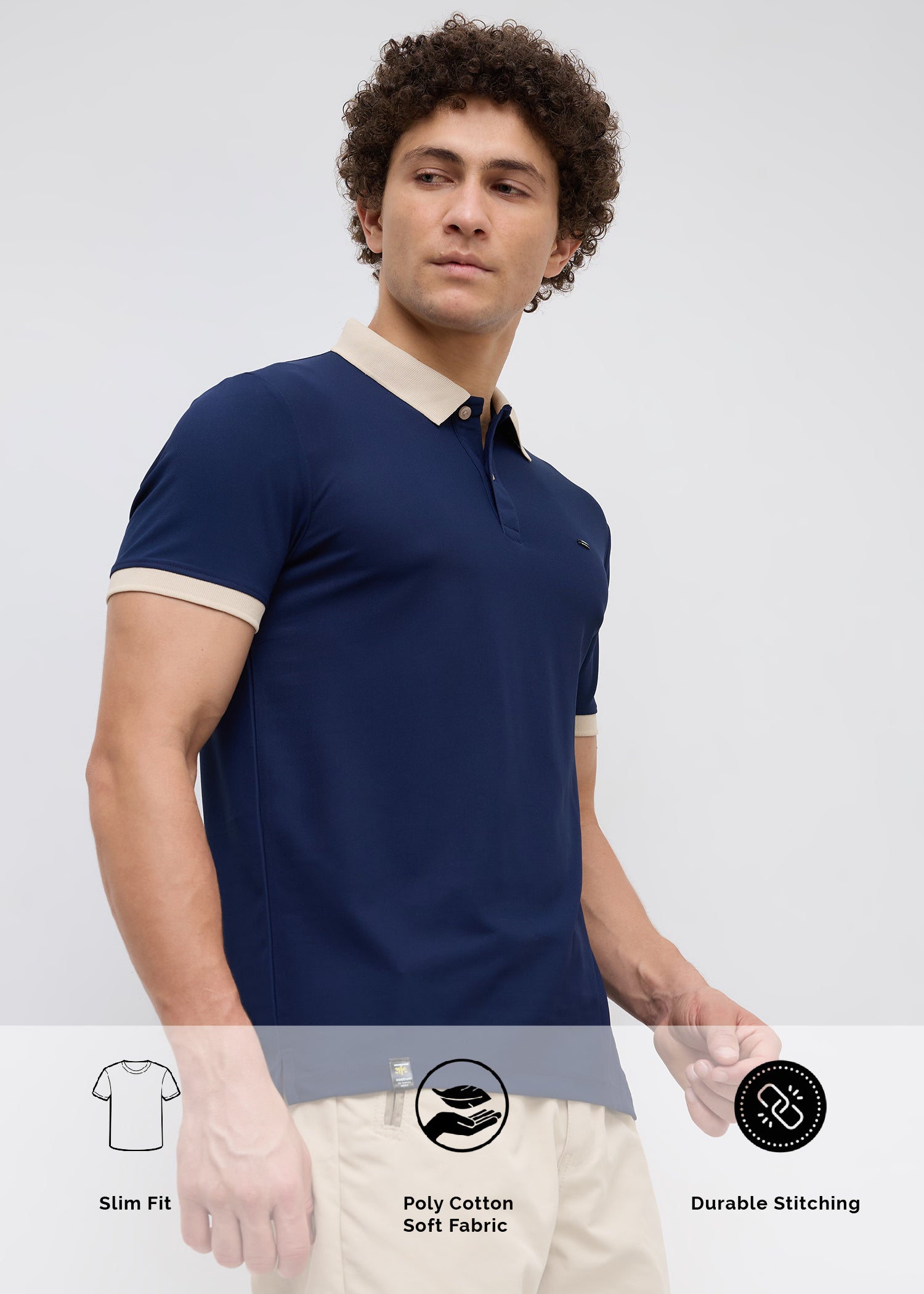 Mary Solid Polo T-Shirt: Navy