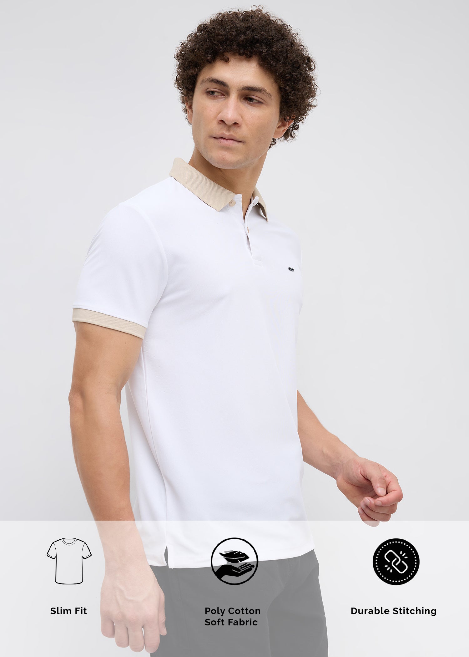 Mary Solid Polo T-Shirt: White