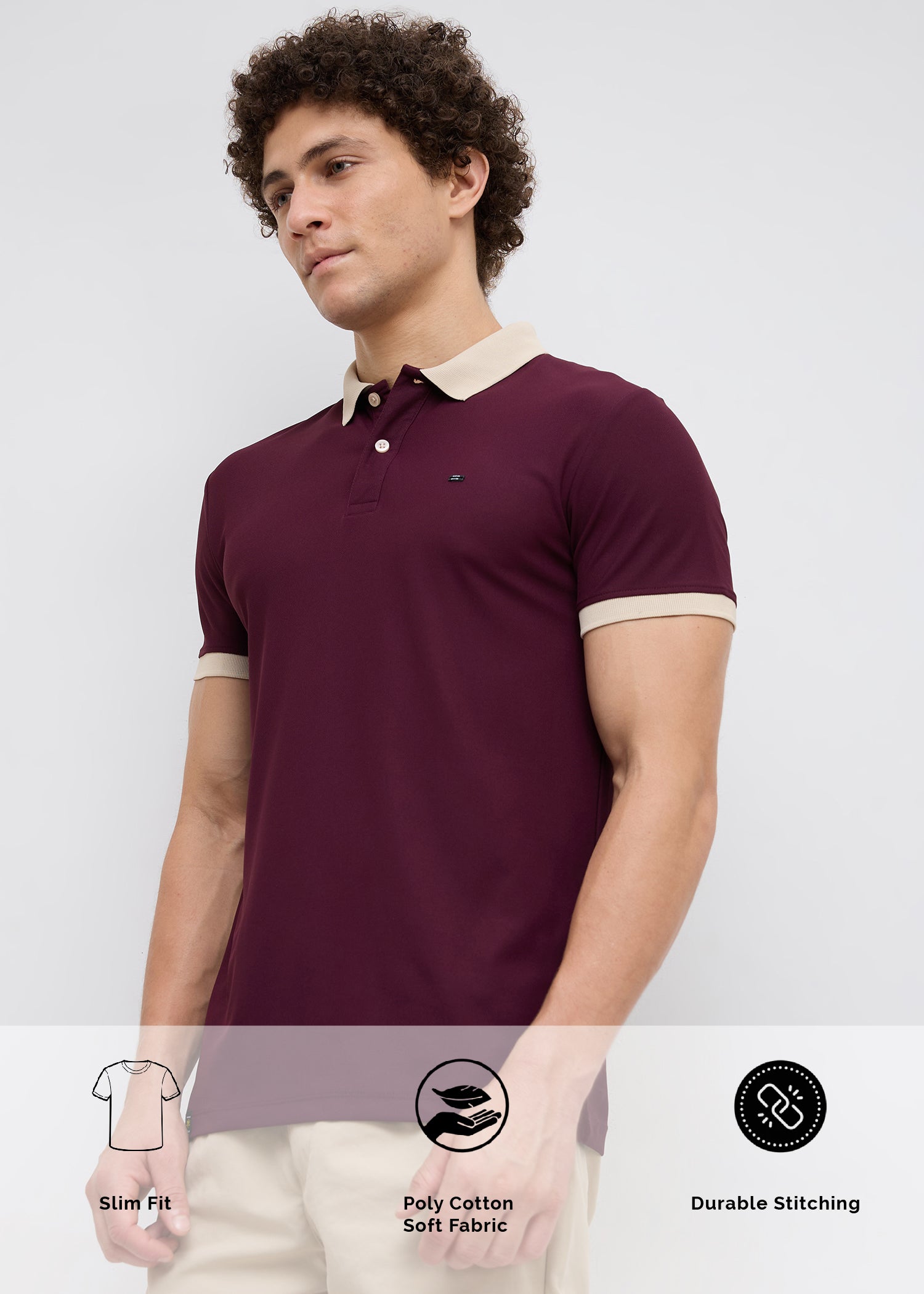 Mary Solid Polo T-Shirt: Wine