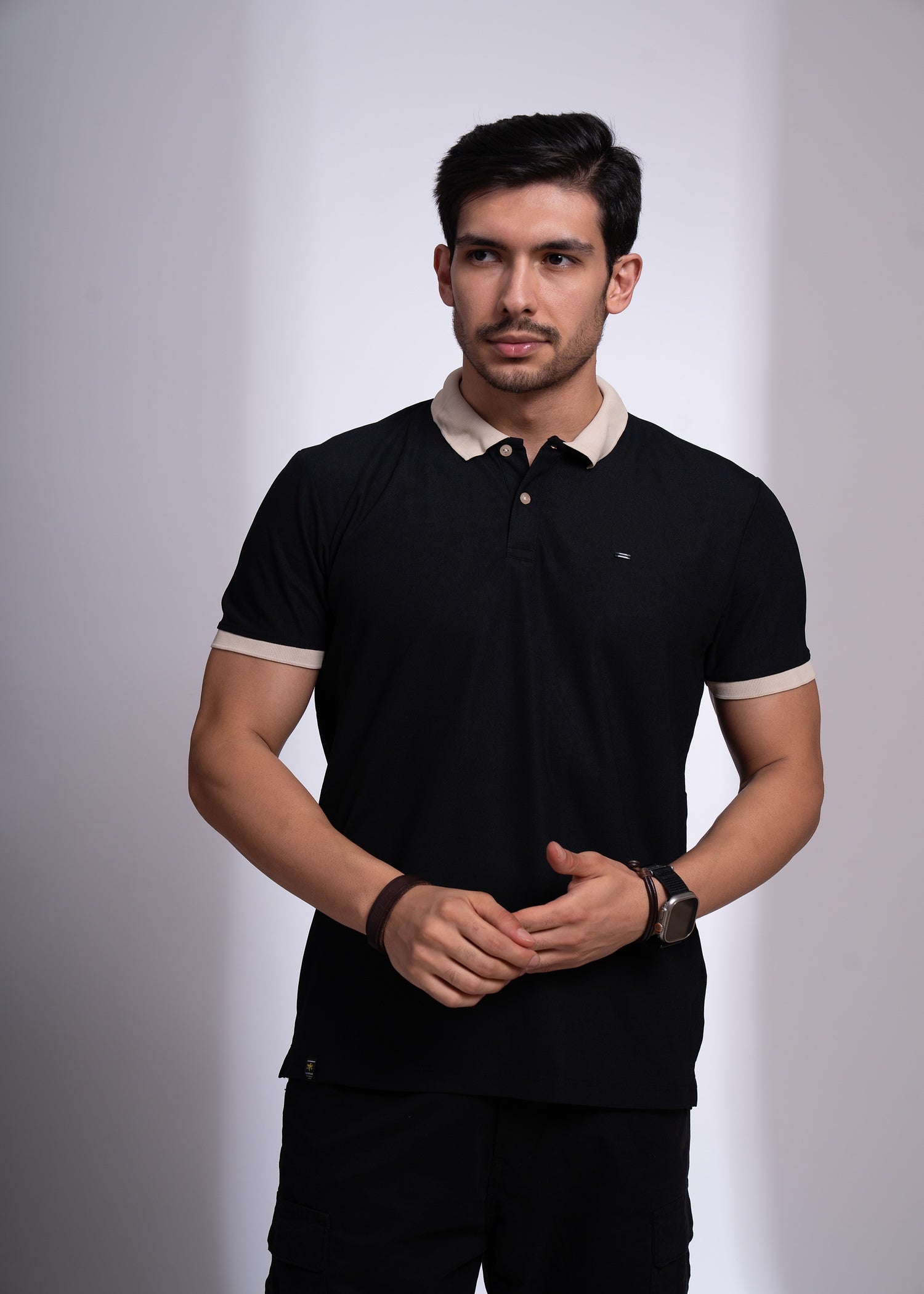 Mary Solid Polo T-Shirt: Black