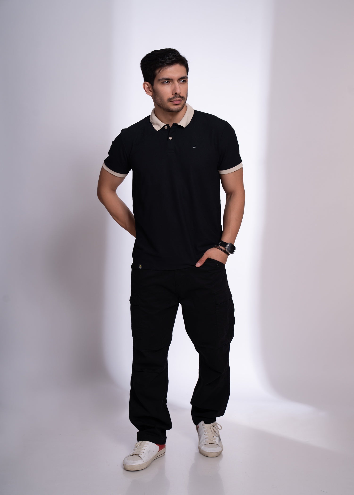 Mary Solid Polo T-Shirt: Black