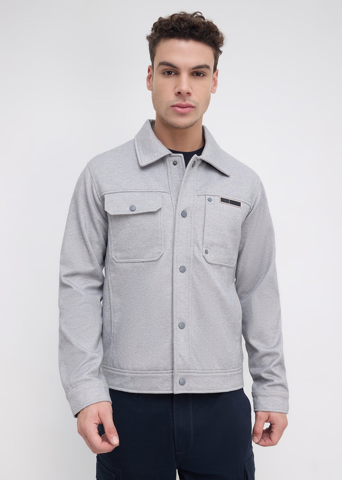 Semsale Snap-Button Utility Jacket: Grey