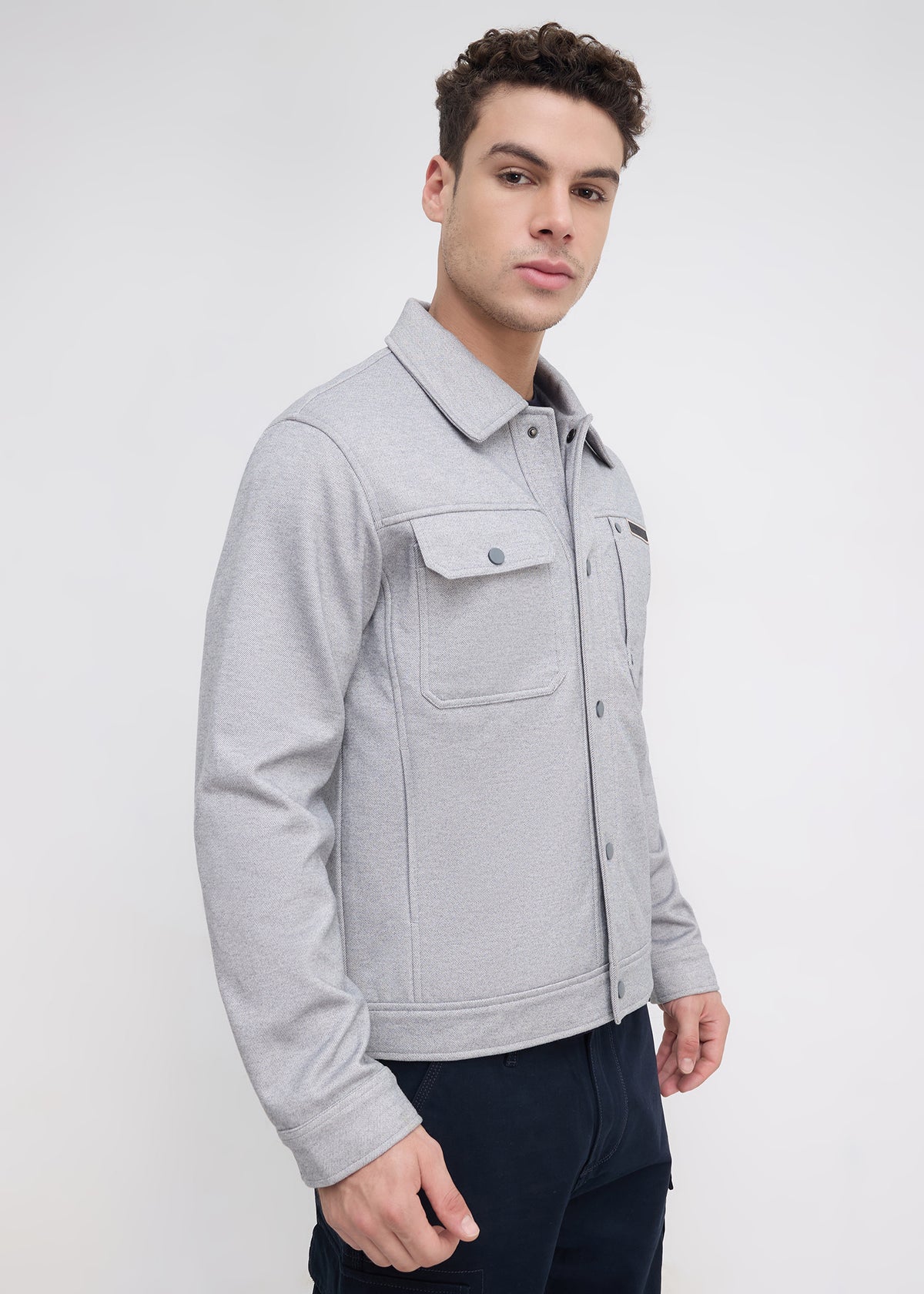 Semsale Snap-Button Utility Jacket: Grey
