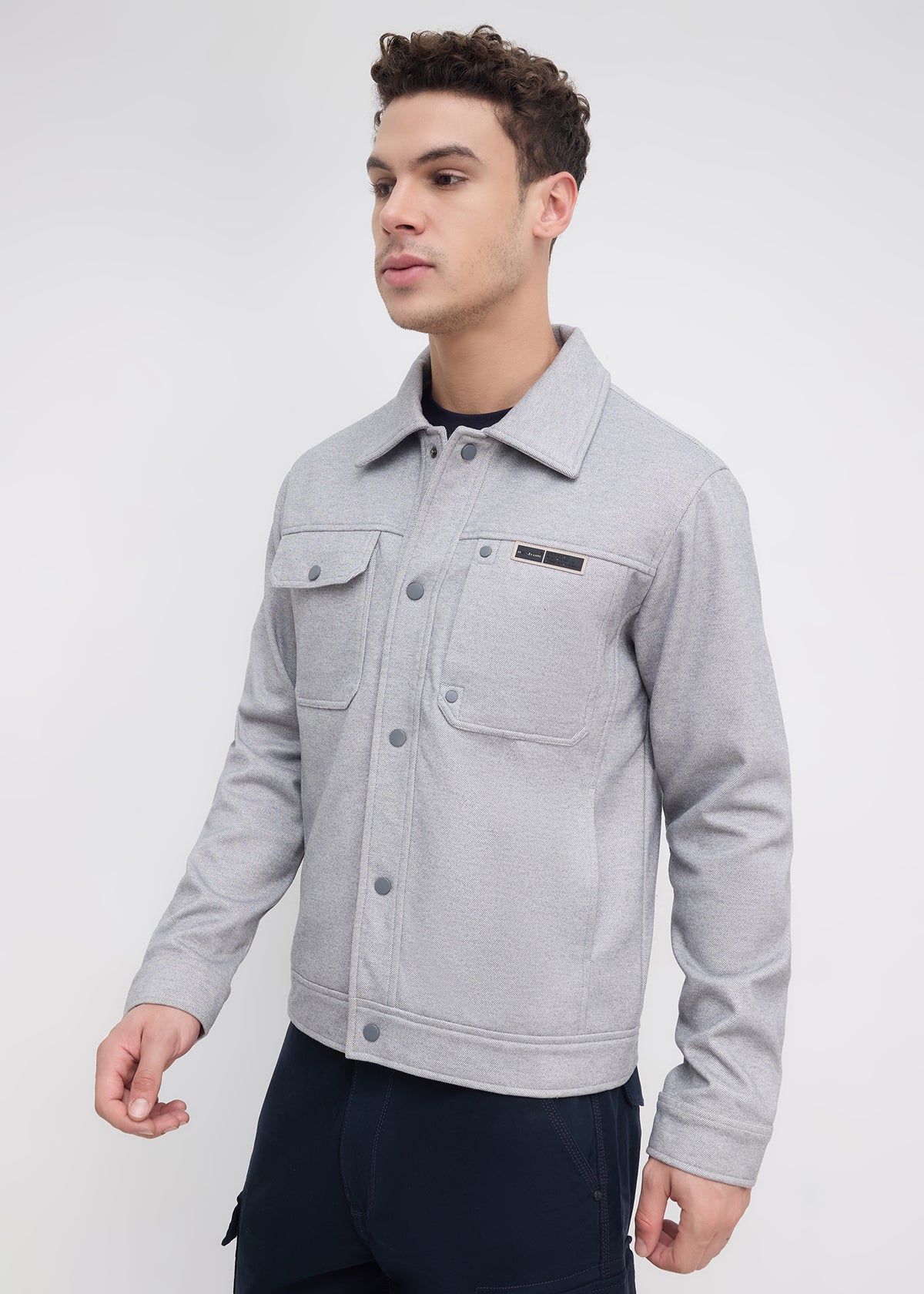 Semsale Snap-Button Utility Jacket: Grey