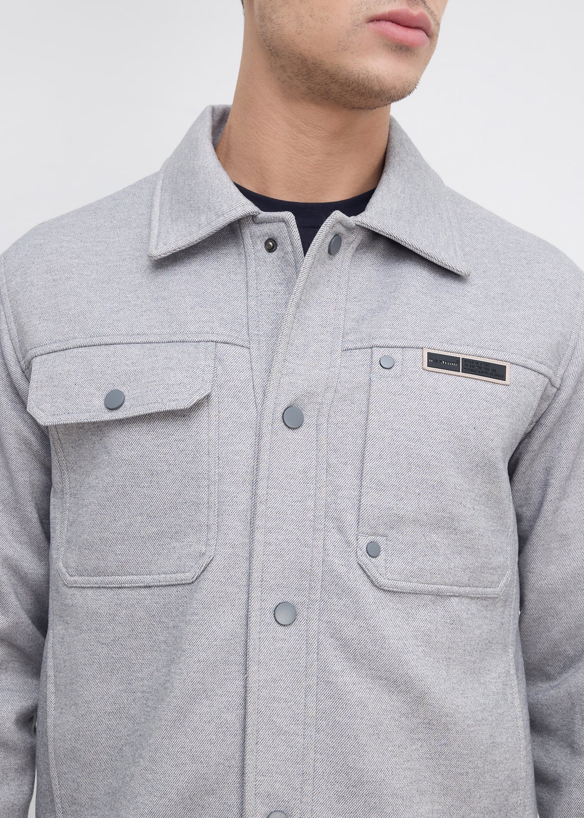 Semsale Snap-Button Utility Jacket: Grey