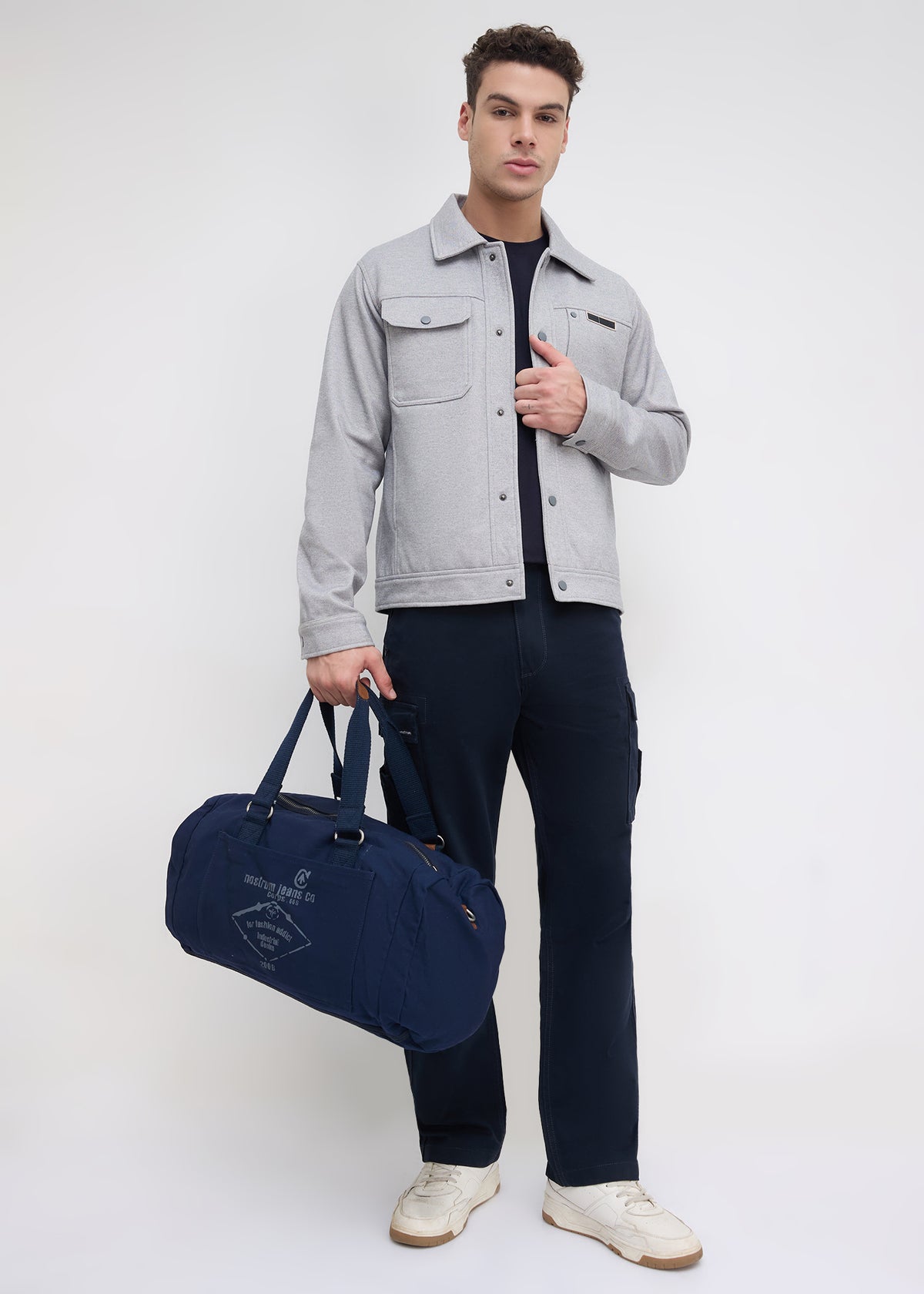 Semsale Snap-Button Utility Jacket: Grey