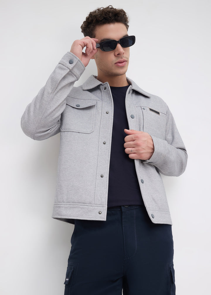 Semsale Snap-Button Utility Jacket: Grey