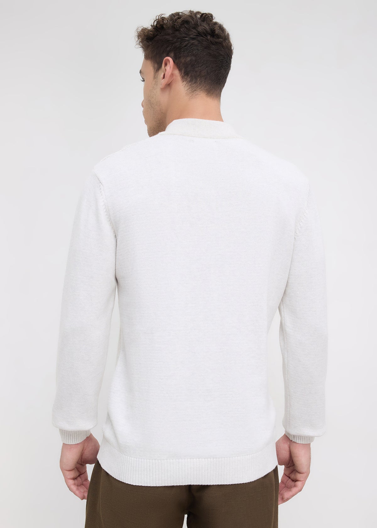 Tuksan Half-Zip Textured Knit Sweater: Ecru