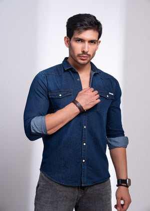 Denim Shirt for Men | Casual Button-Down with Flap Pockets
