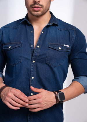 Denim Shirt for Men | Casual Button-Down with Flap Pockets
