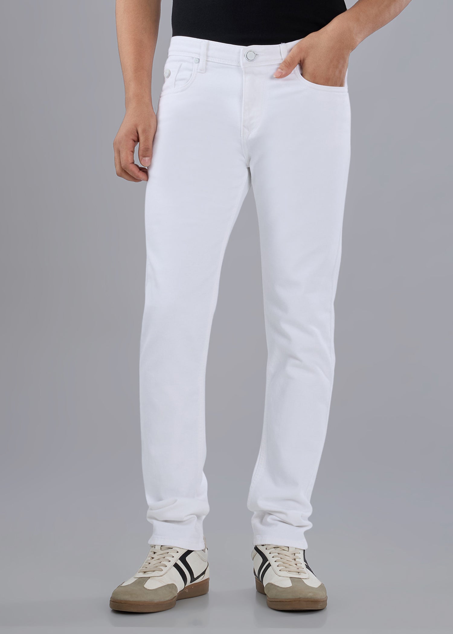 Nostrum Stunner Solid Regular Fit White Jeans for Men