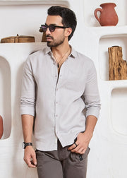Nostrum Keen Solid Full Sleeve Shirt Light Grey for men