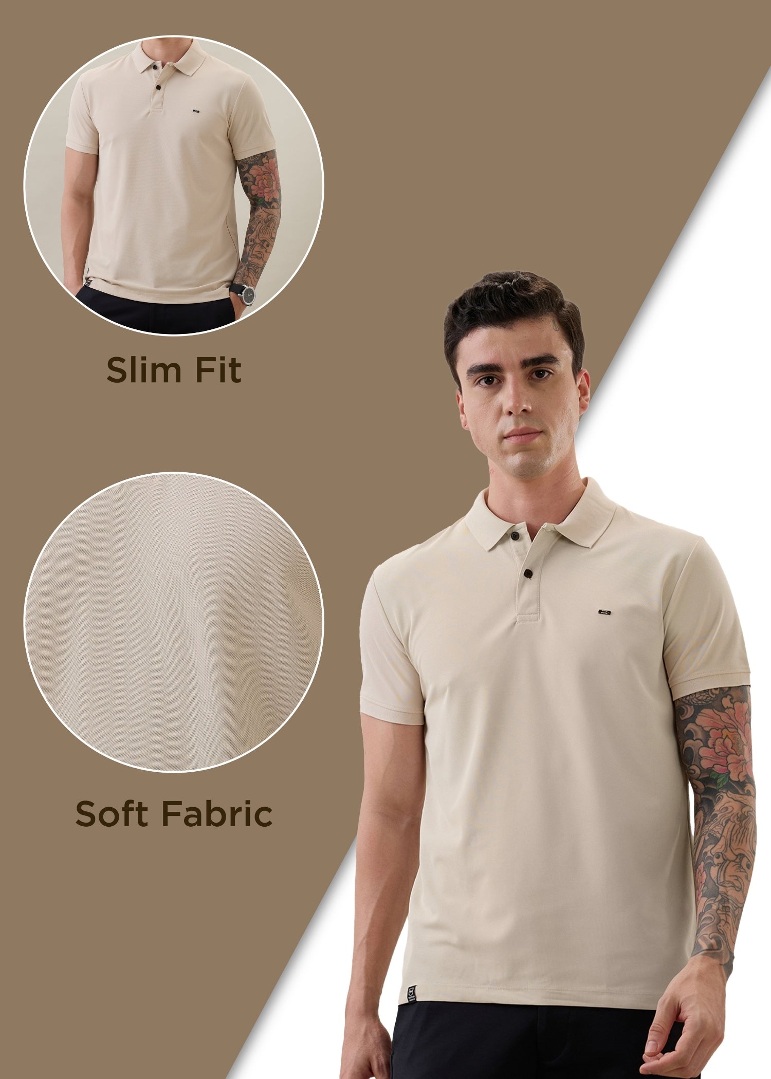 Cherry Half Sleeve Polo: Beige