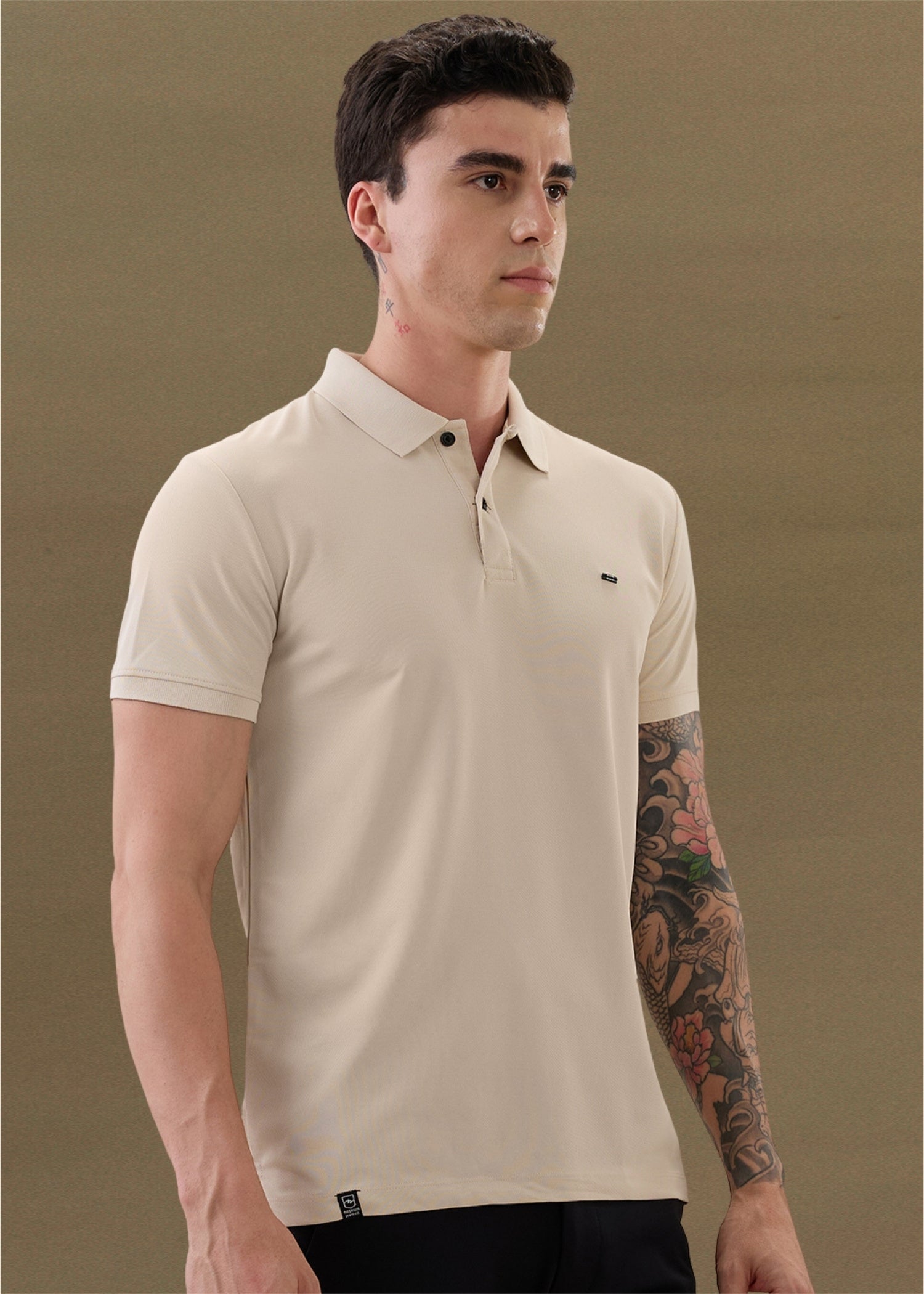 Cherry Half Sleeve Polo: Beige