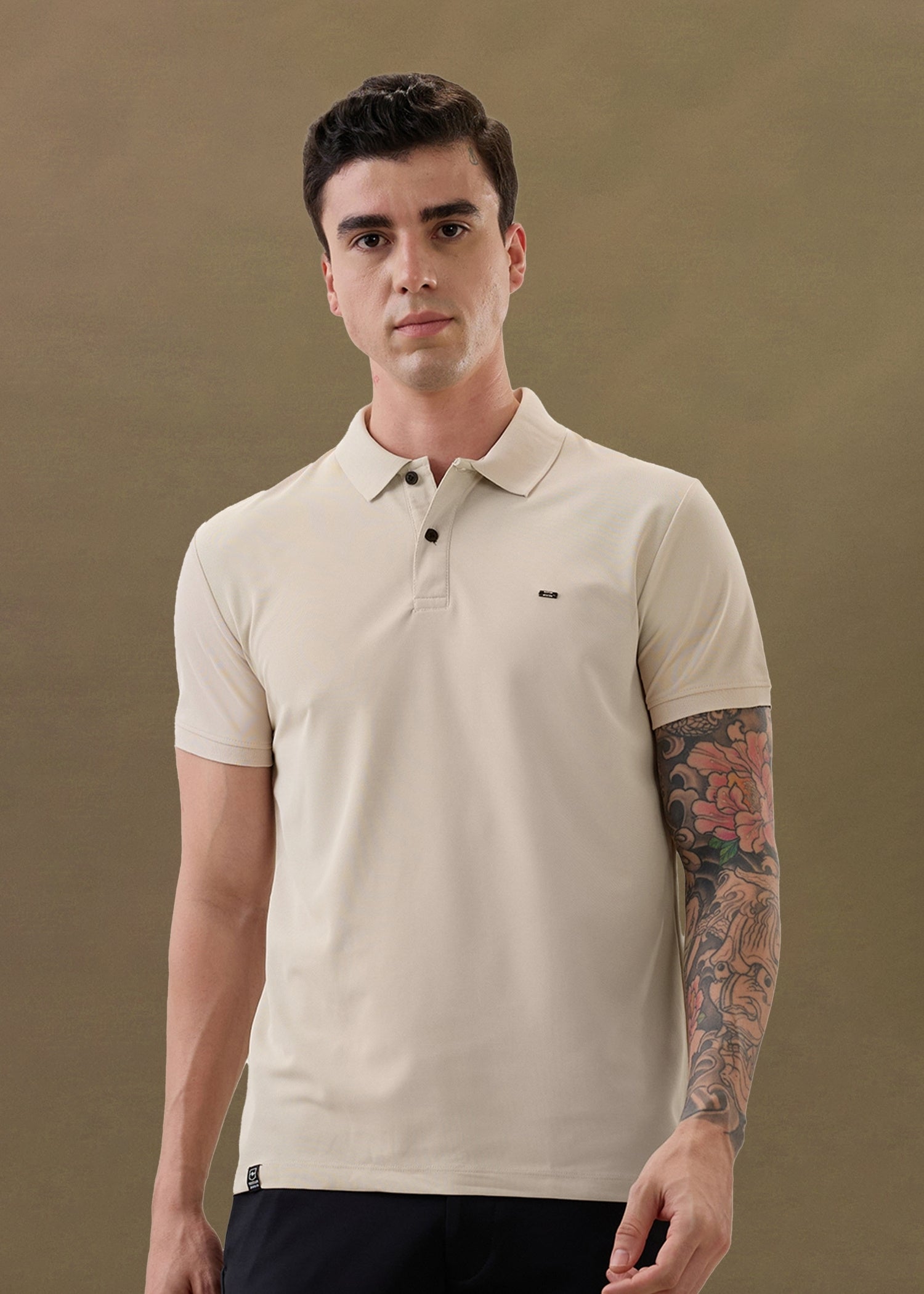 Cherry Half Sleeve Polo: Beige