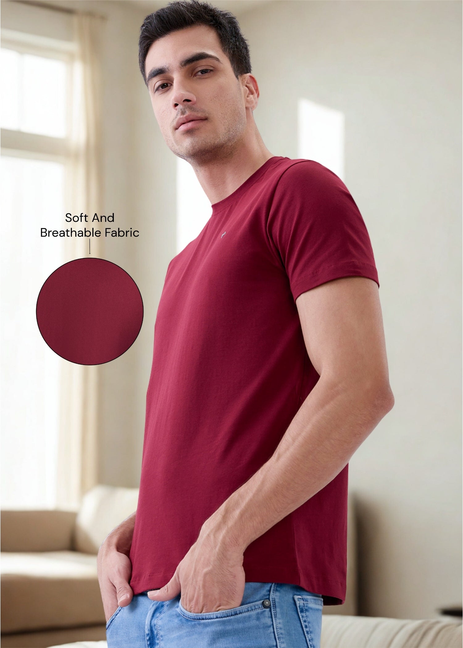 Arch Solid Half Sleeve T-Shirt: Maroon
